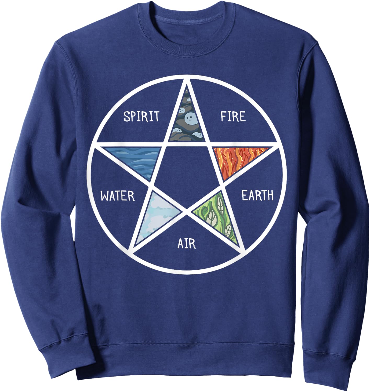 Pentagram Air Fire Water Spirit Earth Pagan Witchcraft Wicca Sweatshirt - Sweatshirt | Navy