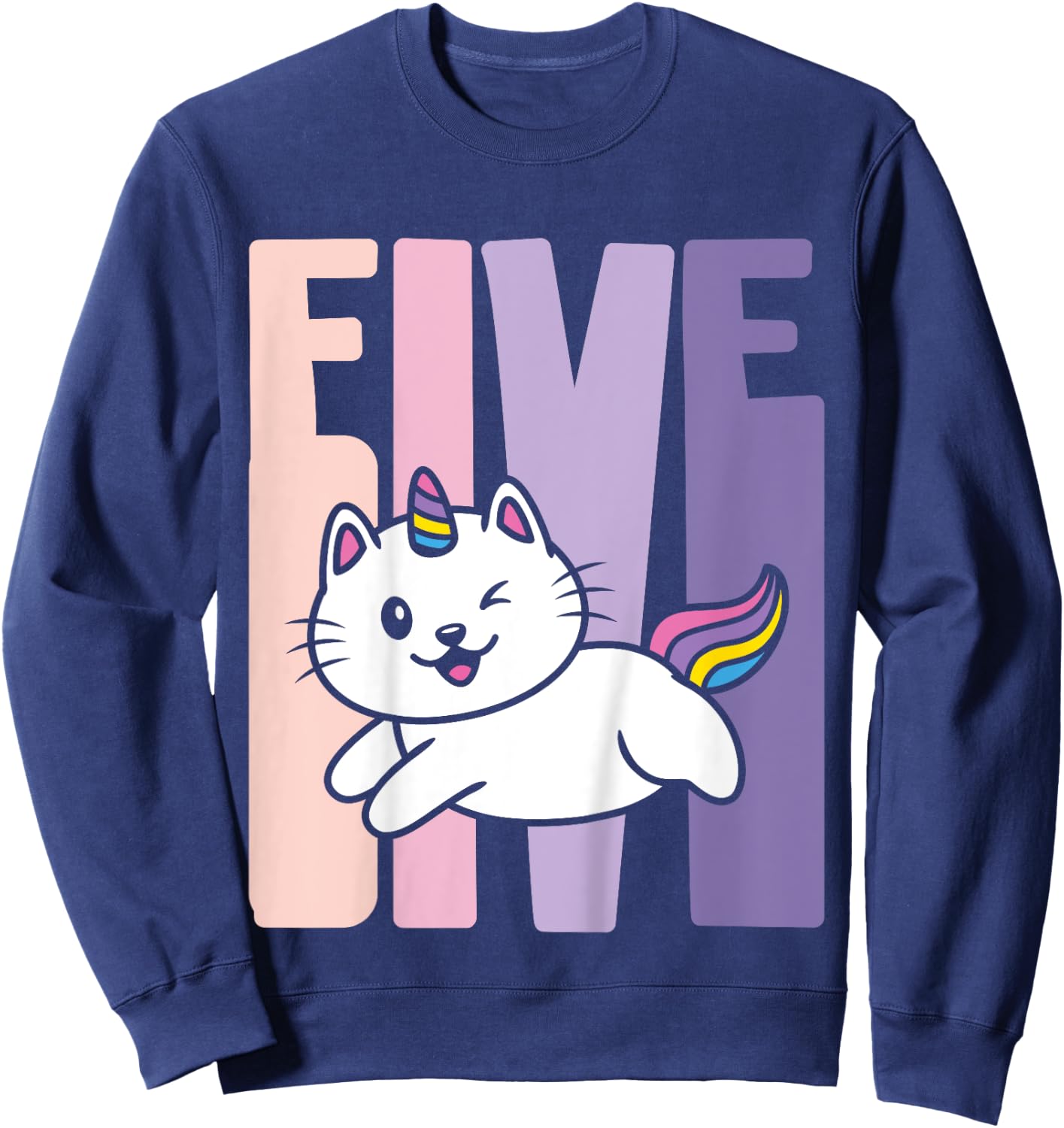 5 Year Old Cute Caticorn Cat Unicorn Birthday Girl B-day Sweatshirt - Sweatshirt | Navy