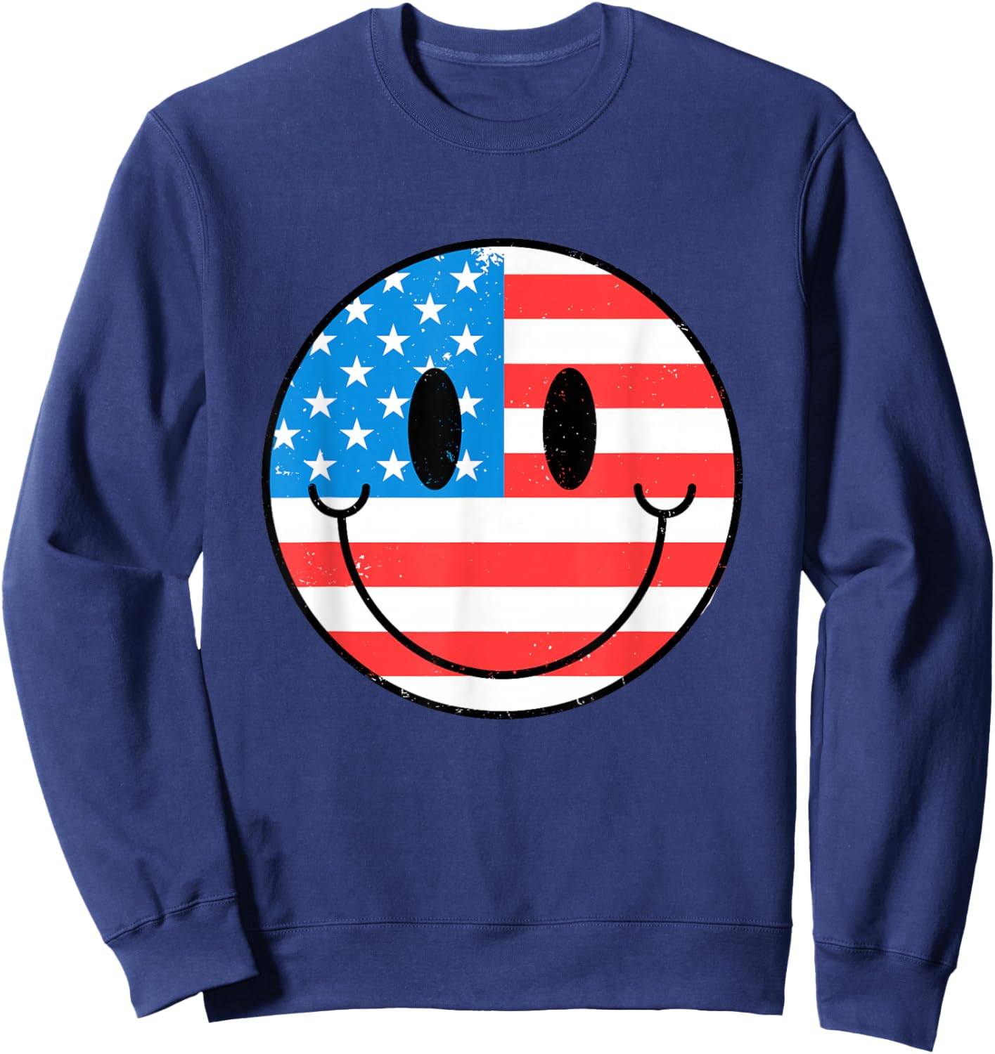 USA Happy Face Smile American Flag 4th Of July Sweatshirt - Sweatshirt | Navy