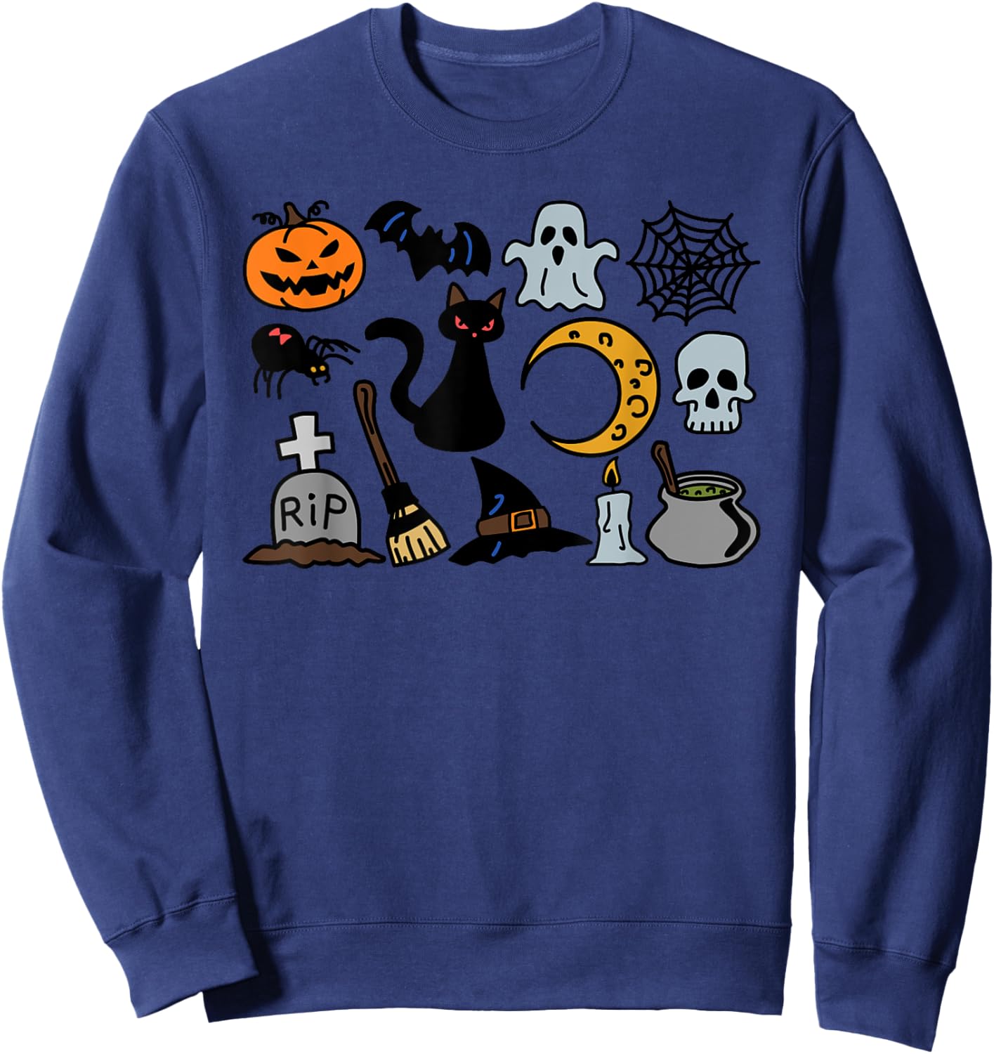 Halloween Jack O'Lantern, Bat, Cat Ghost Moon Spider Sweatshirt - Sweatshirt | Navy