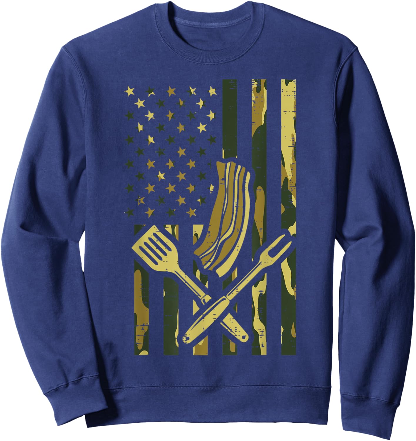 Camo US Flag Bbq Meat Grill Barbecue Patriot Men Women Kids Sweatshirt - Sweatshirt | Navy