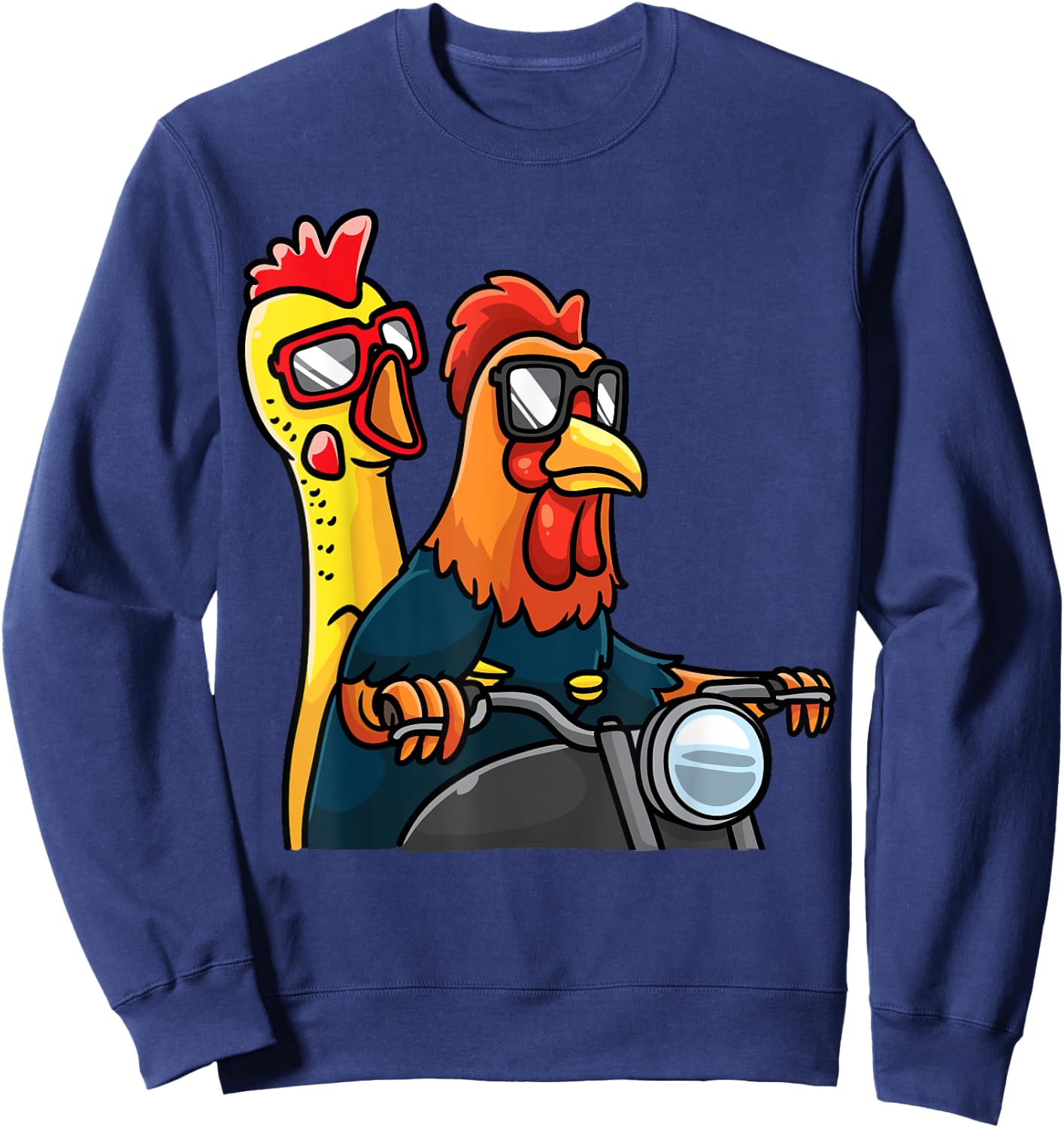 Chicken And Rubber Chicken Riding A Motorcycle Motorbike Sweatshirt - Sweatshirt | Navy