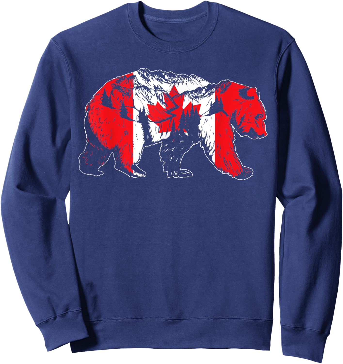 Canadian Bear & Maple Leaf Canada Flag Patriotic Men Women Sweatshirt - Sweatshirt | Navy