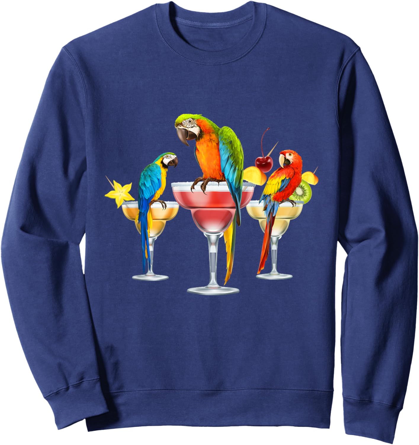 Parrots Drinking Margarita Tropical Birds Vacation Hawaiian Sweatshirt - Sweatshirt | Navy