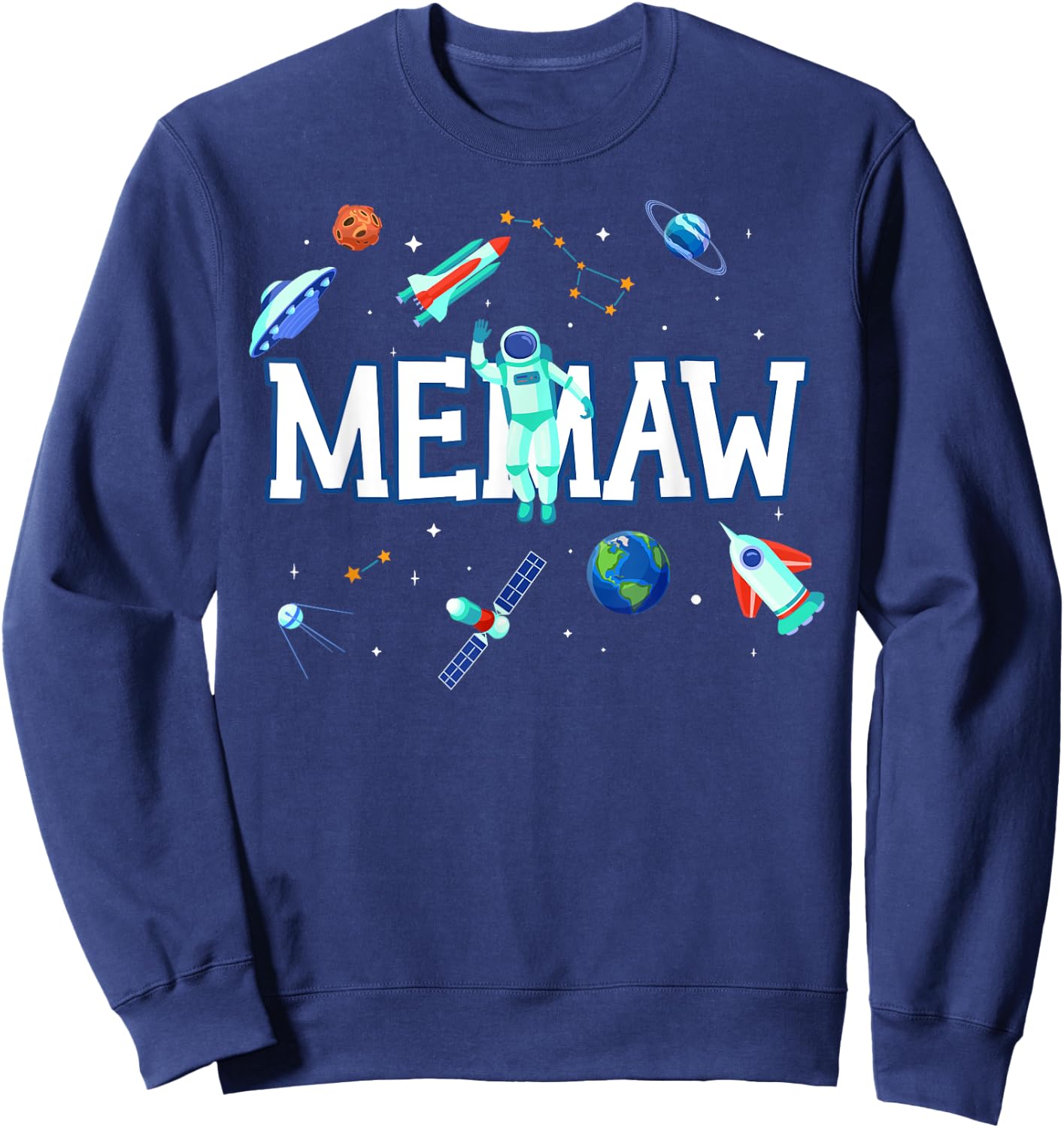 Memaw Astronaut Space Family Matching Birthday Party Sweatshirt - Sweatshirt | Navy