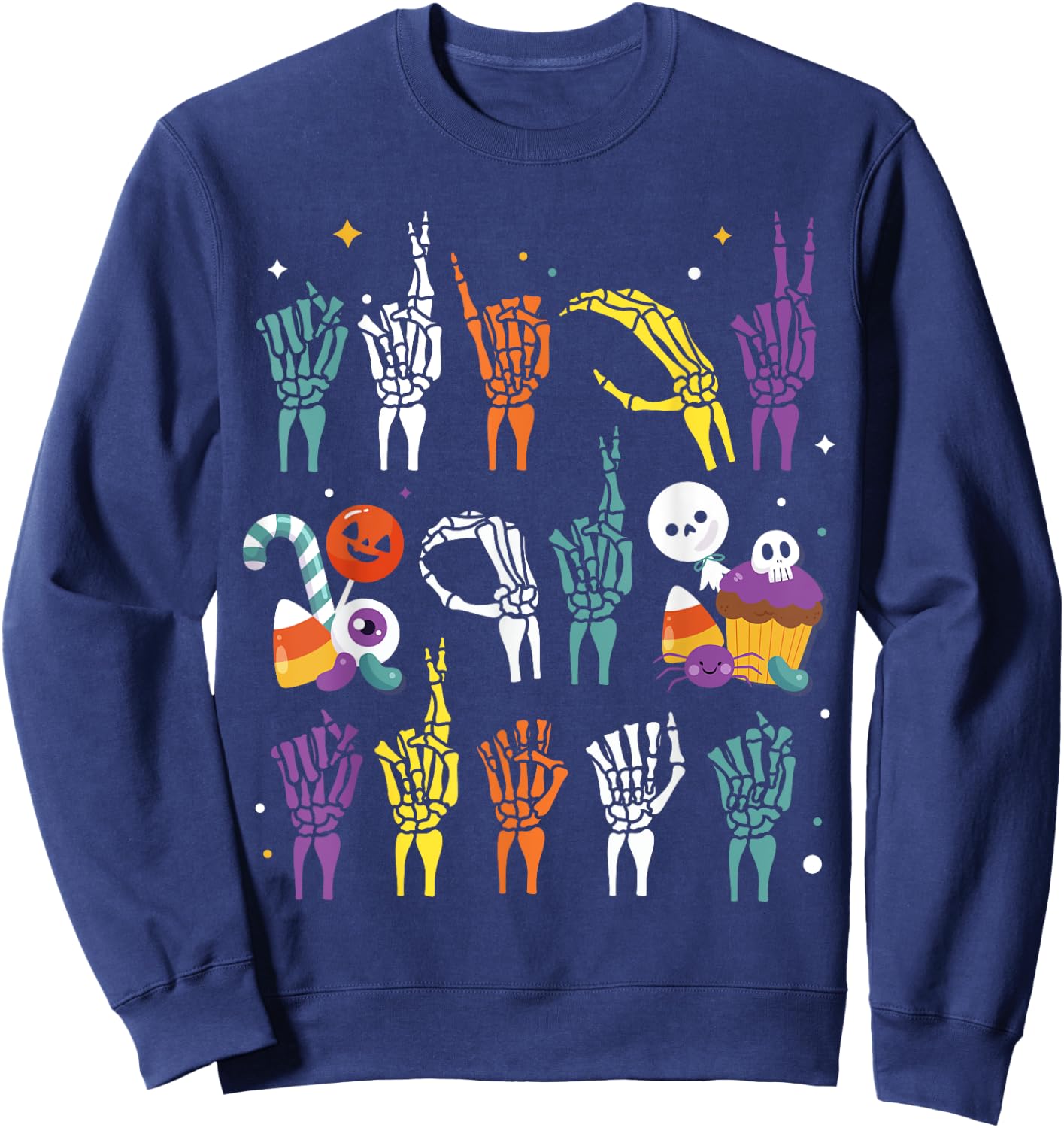 Trick or Treat ASL Hands American Sign Language Halloween Sweatshirt - Sweatshirt | Navy