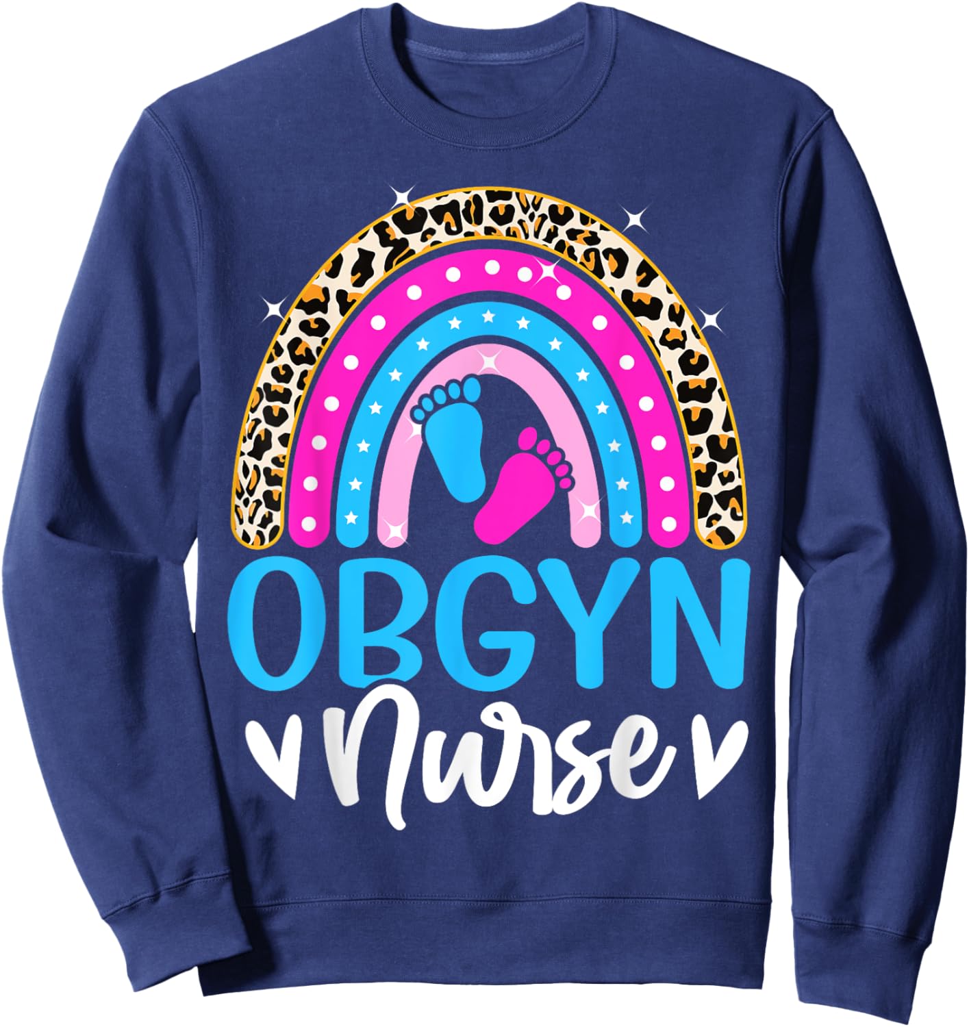 Obgyn Nurse Leopard Rainbow Obstetrician and Gynecologist Sweatshirt - Sweatshirt | Navy