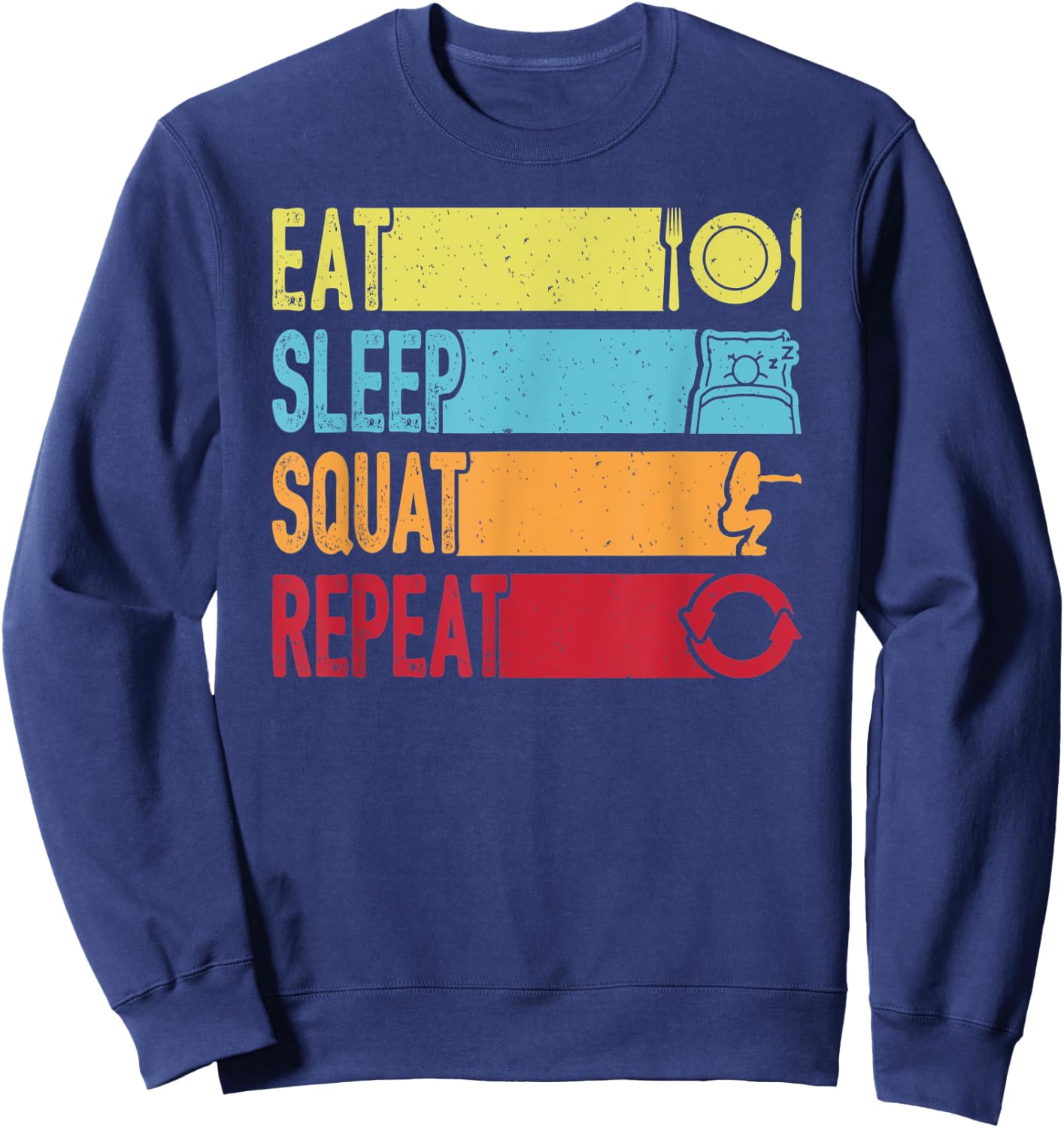 Daily Workout Gift Vintage Eat Sleep Squat Repeat Gym Sweatshirt - Sweatshirt | Navy