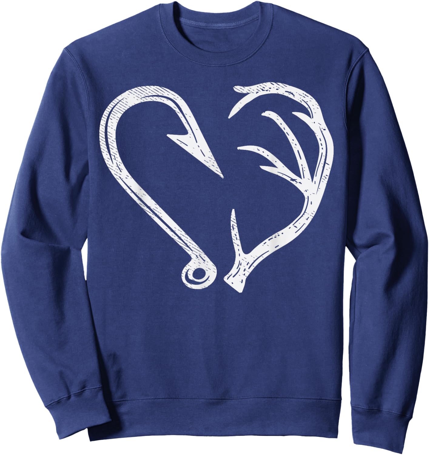 Hook Antler Heart Love Fishing Hunting Fish Deer Hunter Gift Sweatshirt - Sweatshirt | Navy