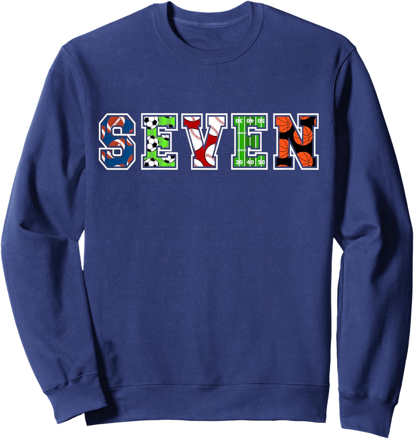 Kids 7th Birthday Sports Birthday Party 7 Year Old Boy Sweatshirt - Sweatshirt | Navy