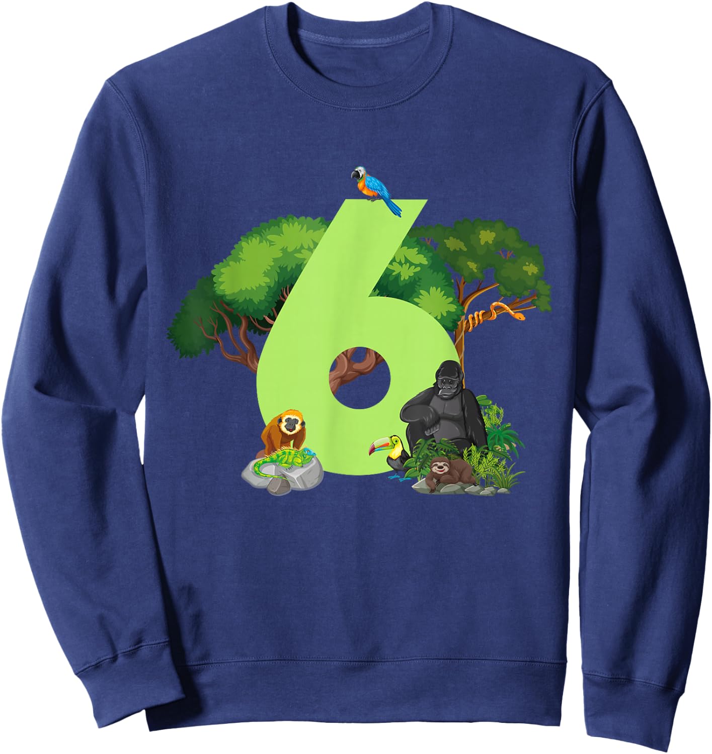 6th Birthday Jungle Animals Safari Rainforest 6 Year Old Sweatshirt - Sweatshirt | Navy