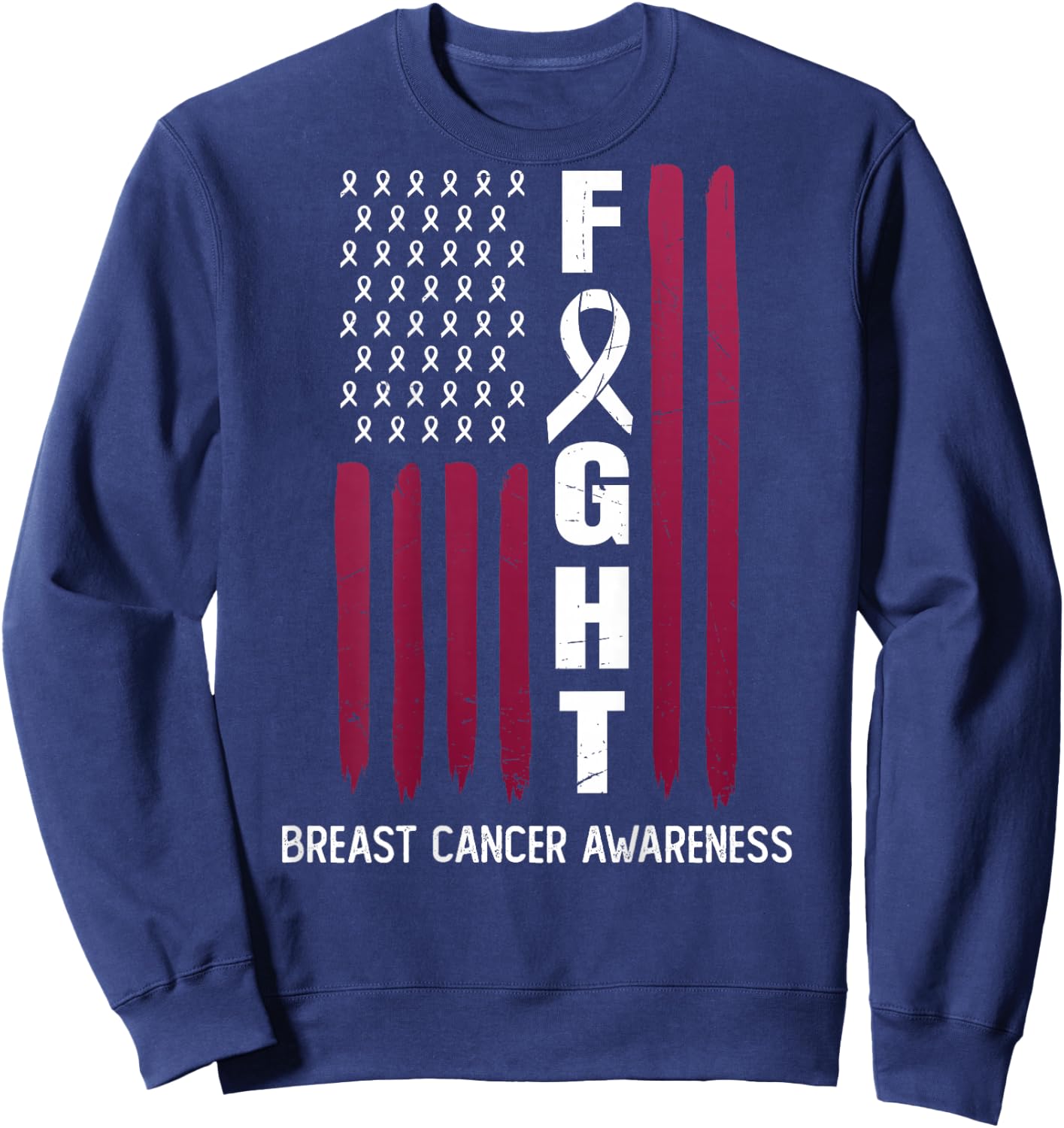 USA Pink Flag Breast Cancer Awareness Month - On Back Sweatshirt - Sweatshirt | Navy