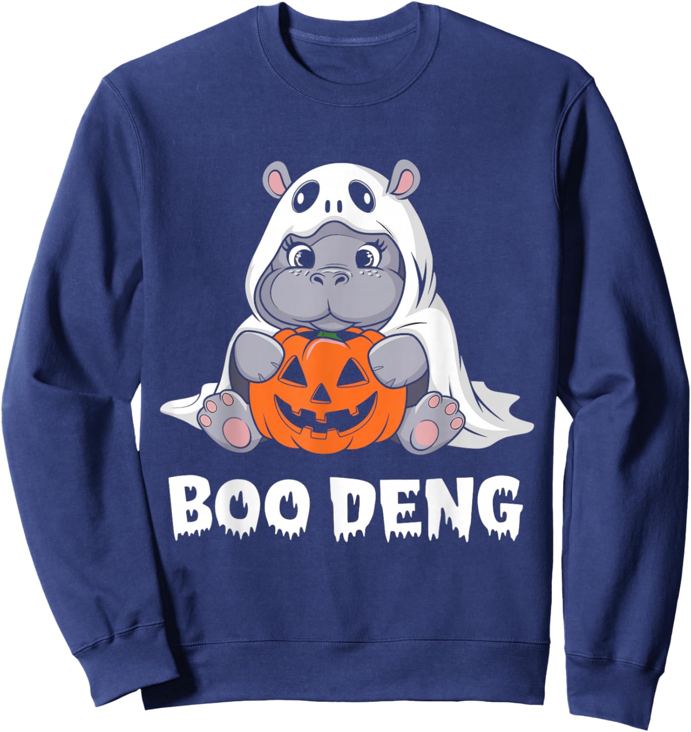 Funny Halloween Moo Deng Baby Hippo Boo Deng Ghost Costume Sweatshirt - Sweatshirt | Navy