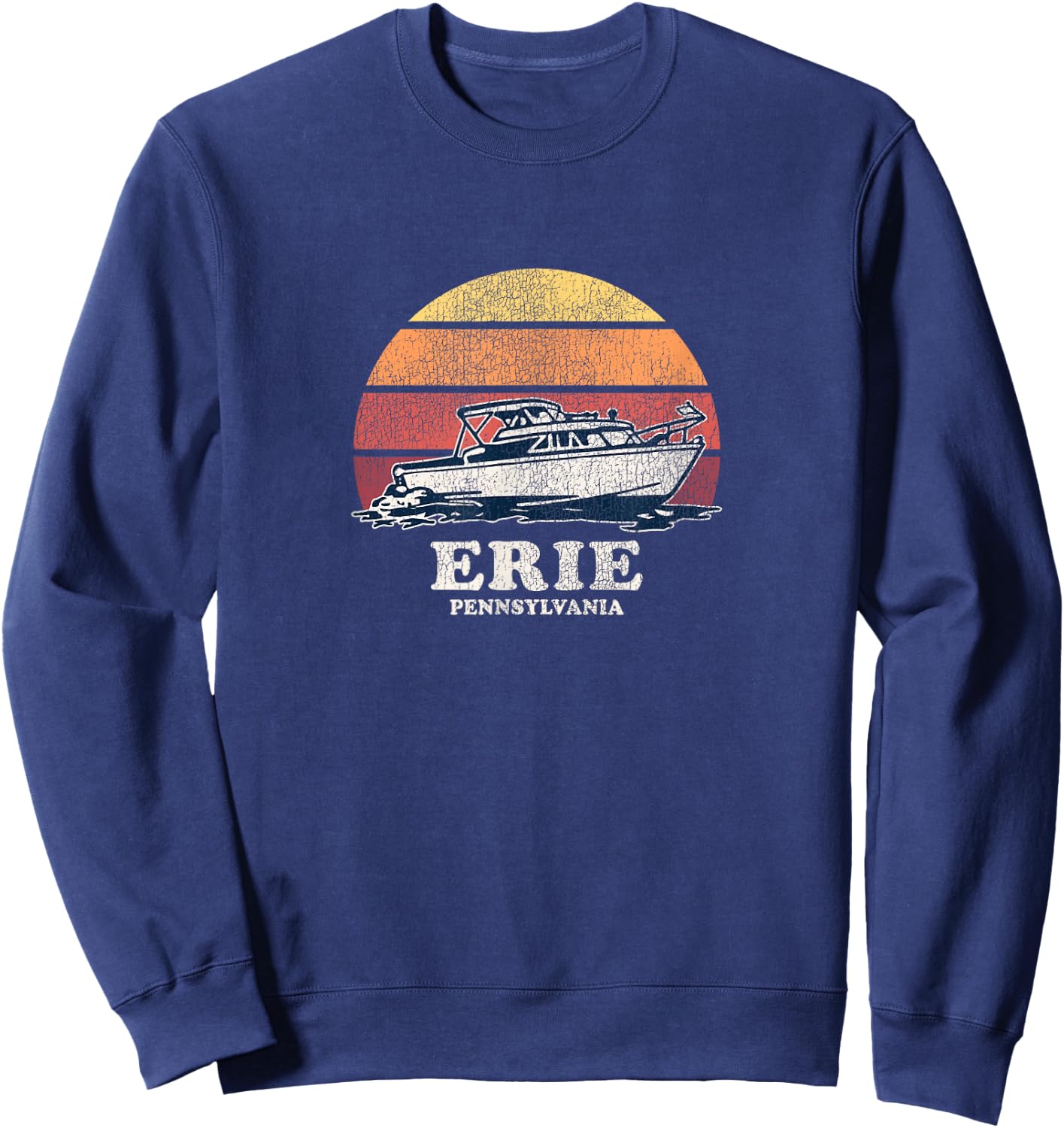 Erie PA Vintage Boating 70s Retro Boat Design Sweatshirt - Sweatshirt | Navy