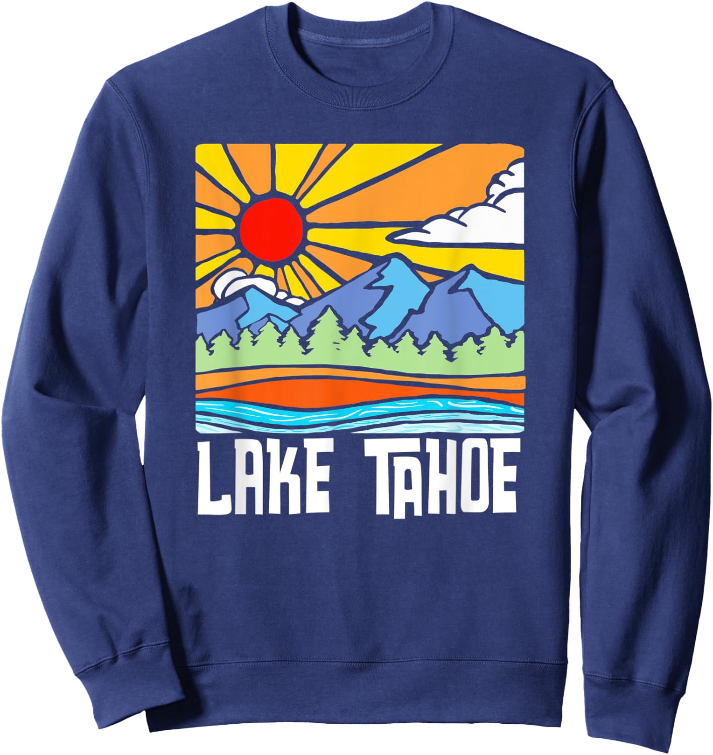 Lake Tahoe Artistic Nature & Mountains Vintage Graphic Sweatshirt - Sweatshirt | Navy