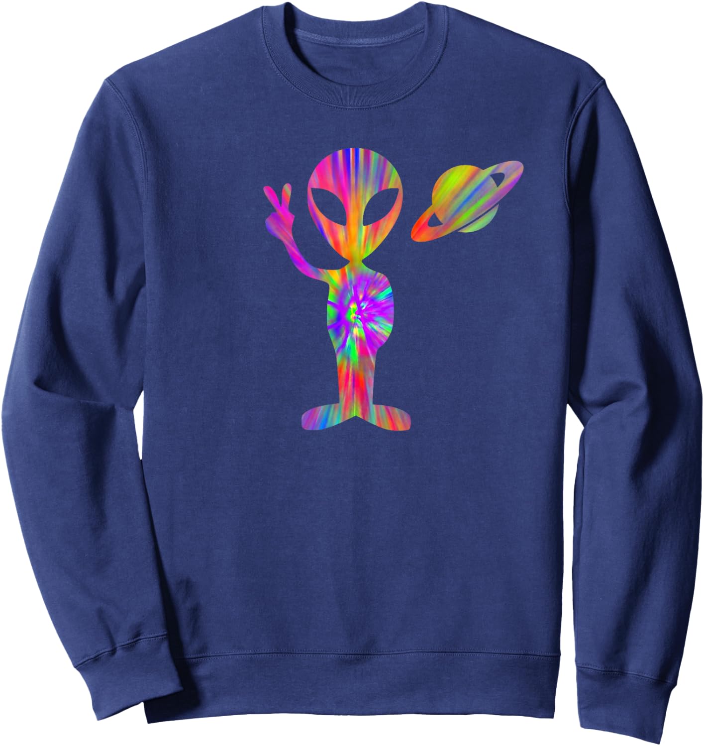 Alien Hippie Saturn Silhouette I Aliens UFO Roswell Tie Dye Sweatshirt - Sweatshirt | Navy