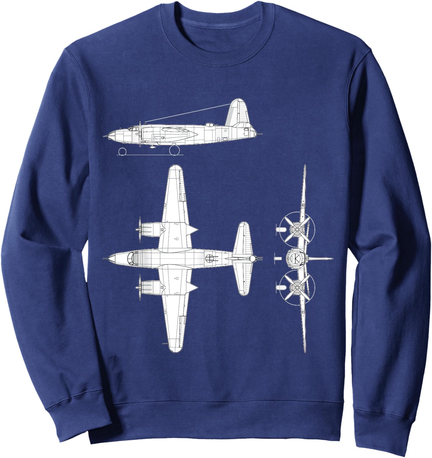 Martin B-26 Marauder WW2 Bomber Airplane Blueprint Sweatshirt - Sweatshirt | Navy