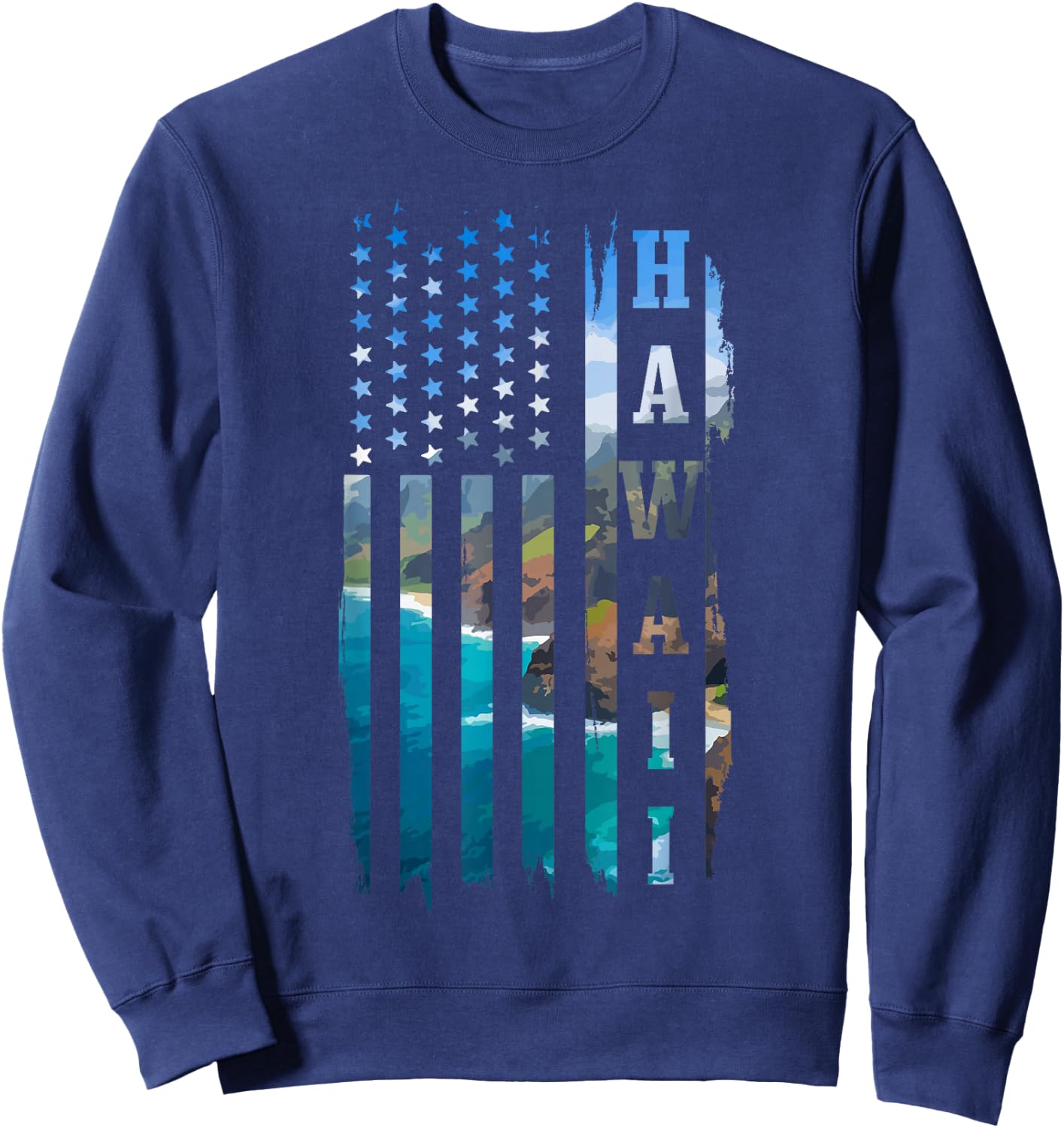 Hawaiian Flag Landscape Surfer Sweatshirt - Sweatshirt | Navy