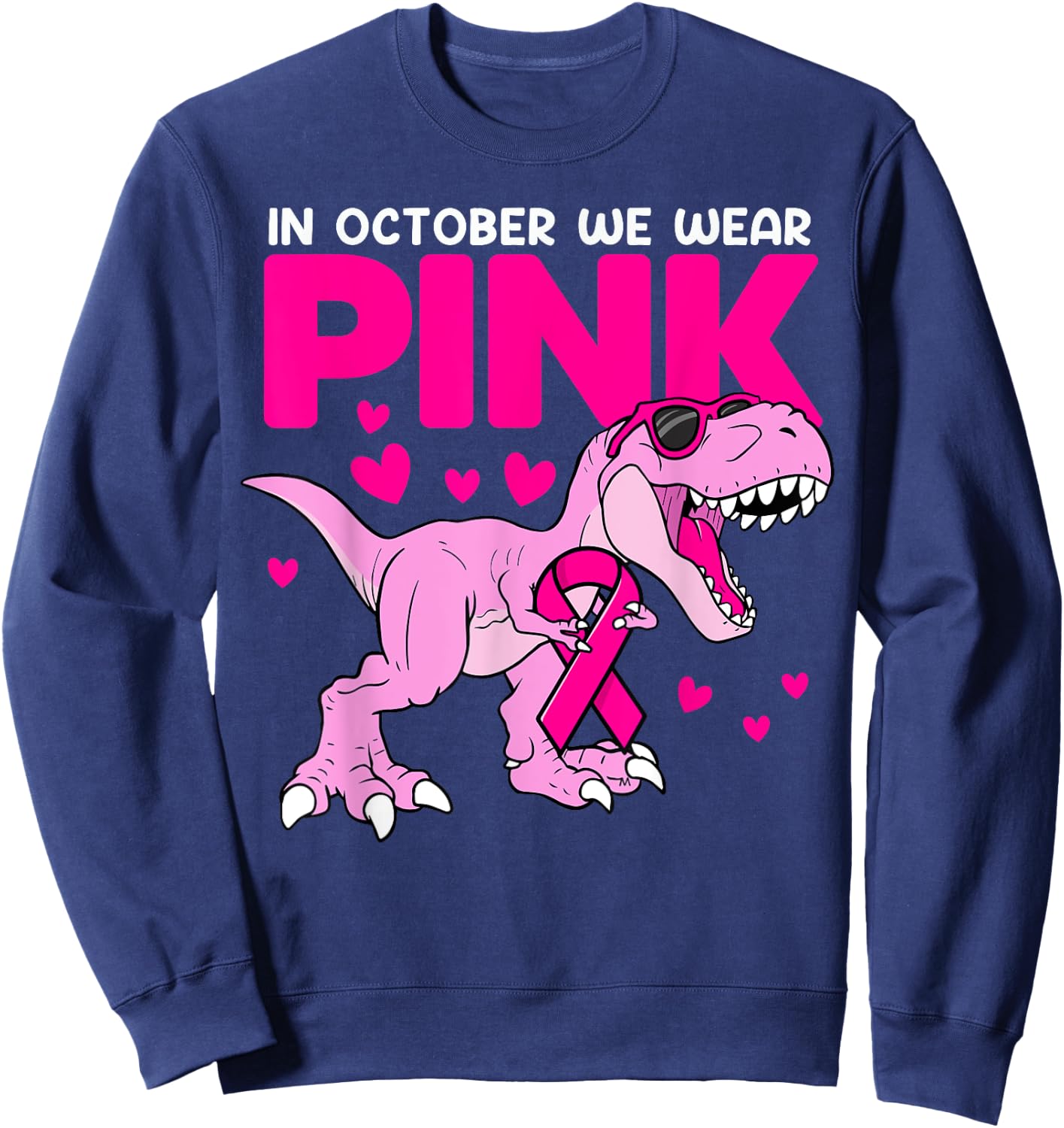 In October We Wear Pink Cute Dinosaur Breast Cancer Boys Sweatshirt - Sweatshirt | Navy