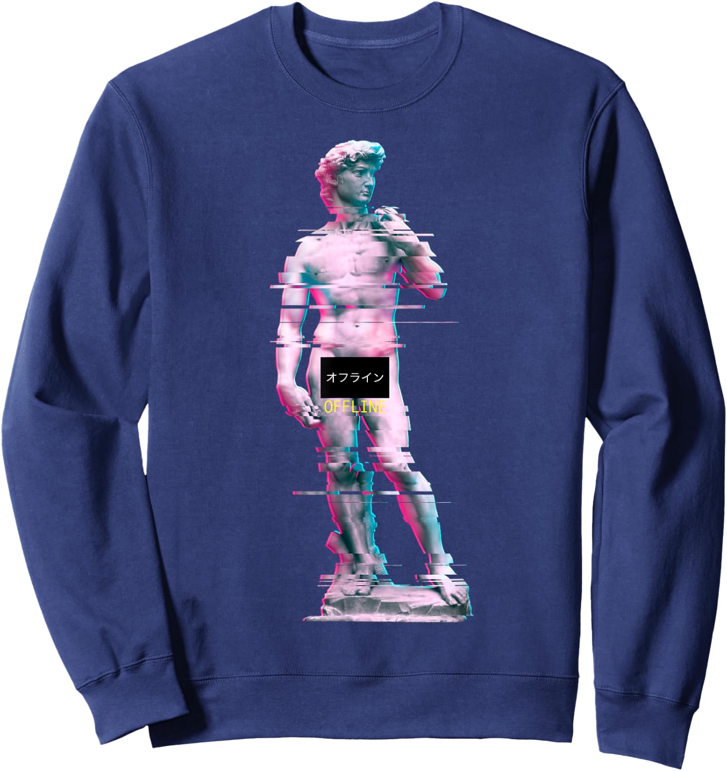 Vaporwave Retro 80s 90s David Statue Glitch Art Sweatshirt - Sweatshirt | Navy