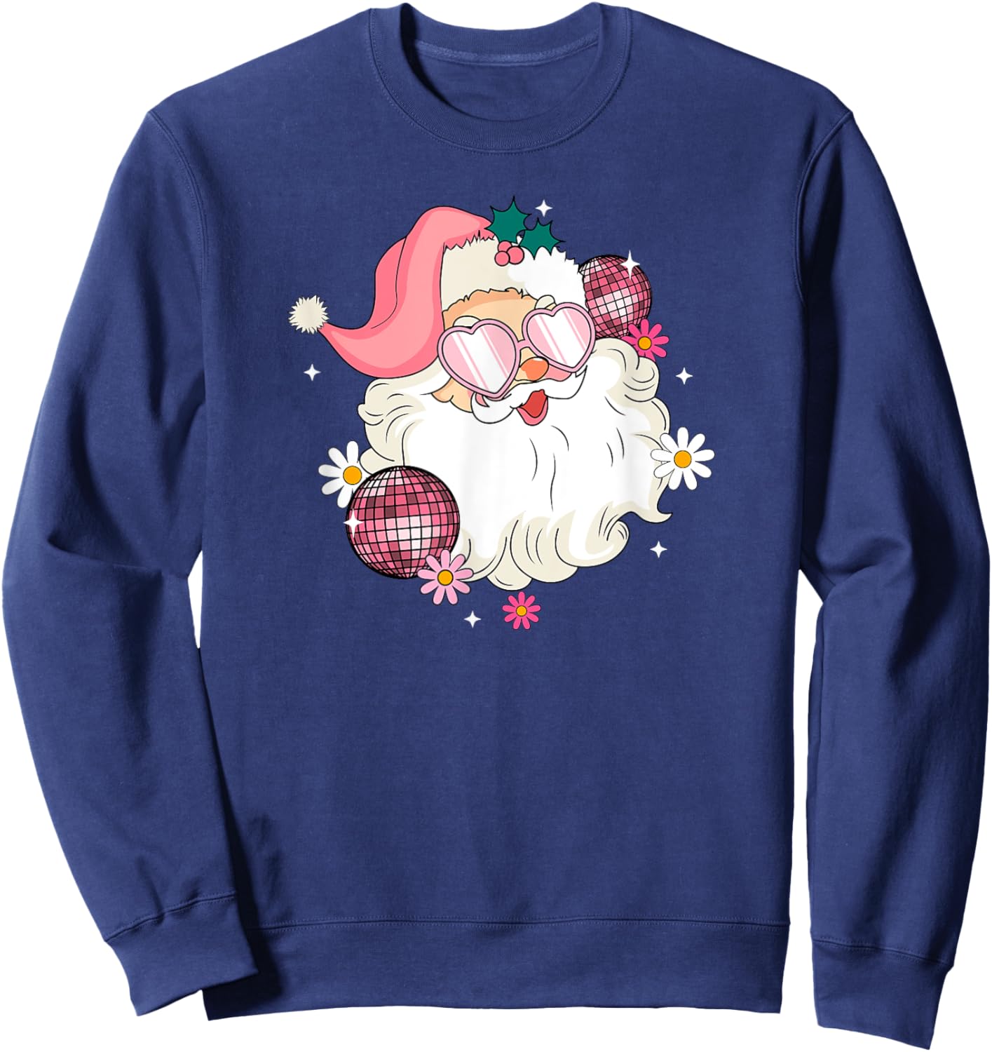 Pink Retro Disco Santa Christmas Bling Sweatshirt - Sweatshirt | Navy