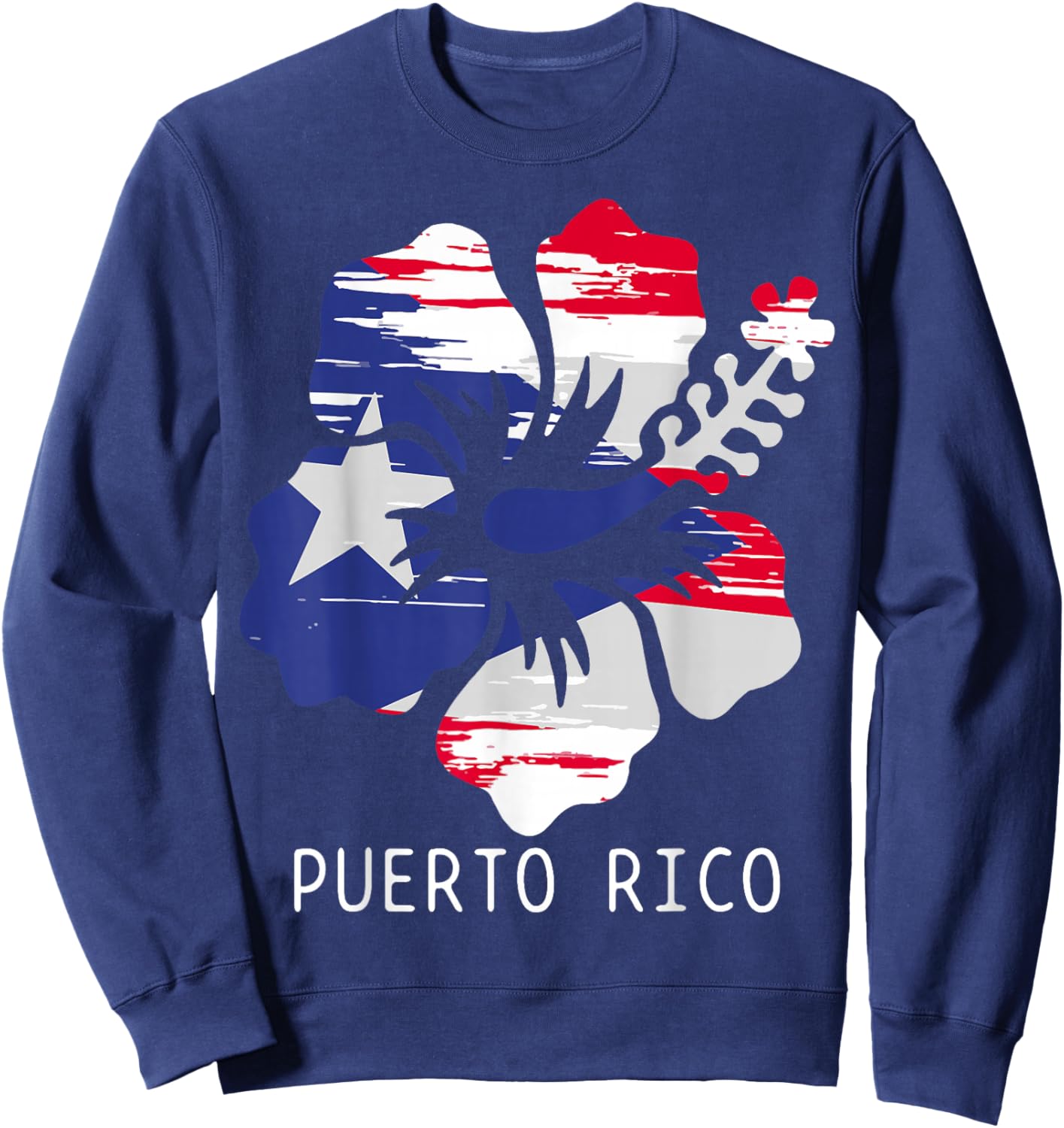 Puerto Rico Flag Pride Hibiscus Flower Boricua Puerto Rican Sweatshirt - Sweatshirt | Navy