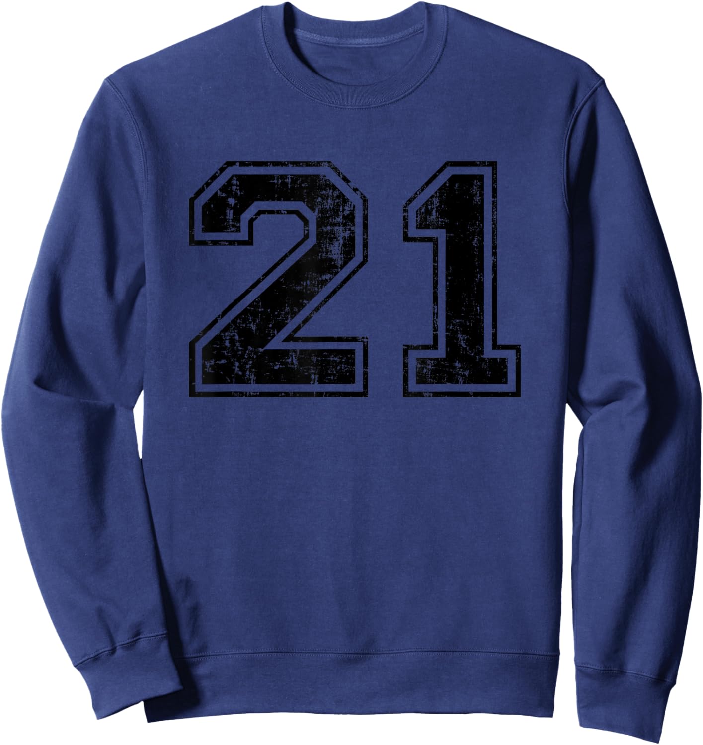 Number 21 Varsity Distressed Vintage Sport Team Player's Sweatshirt - Sweatshirt | Navy