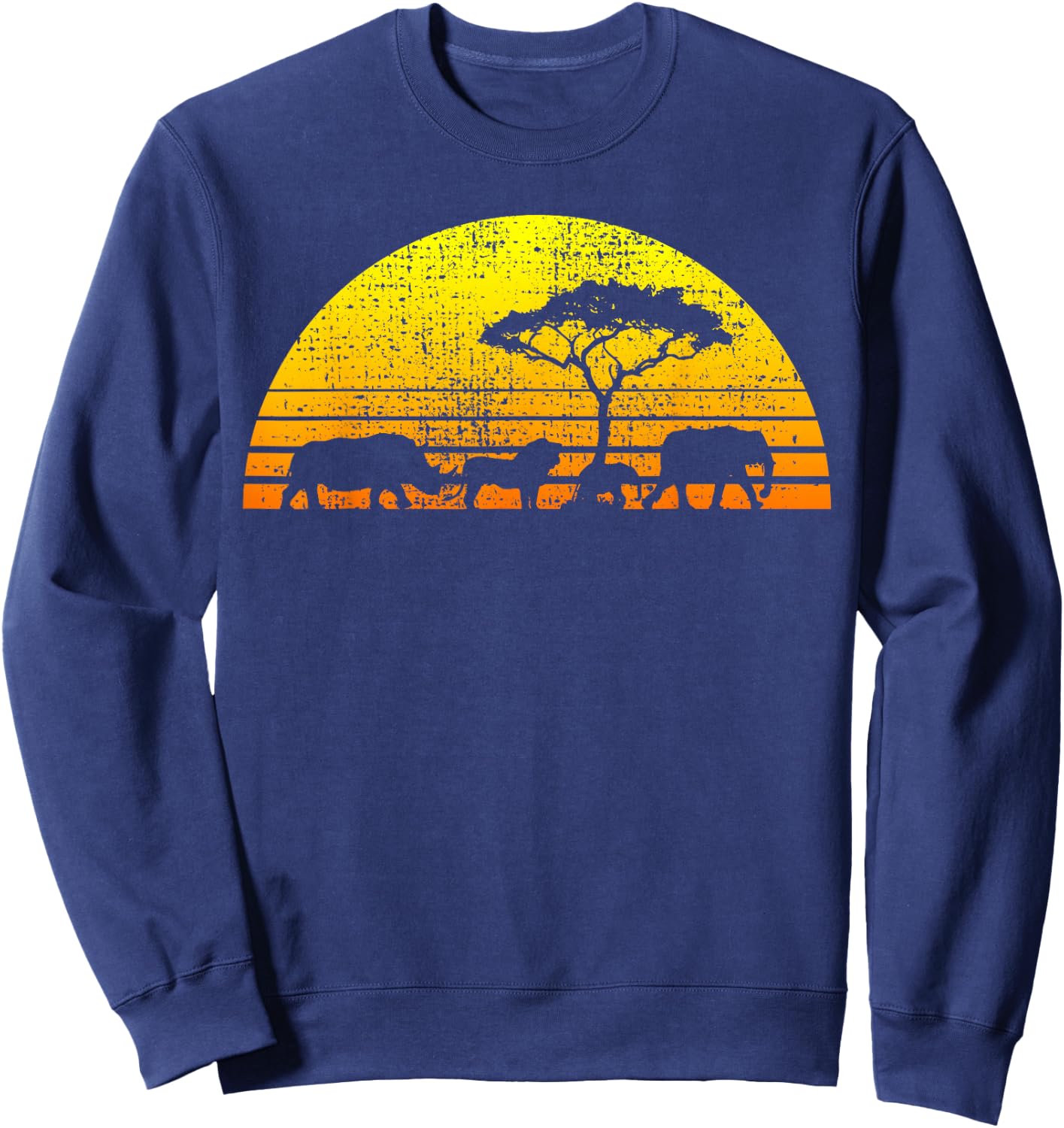 Africa Elephant Lion Rhino Kenya Namibia Tanzania Vintage Sweatshirt - Sweatshirt | Navy