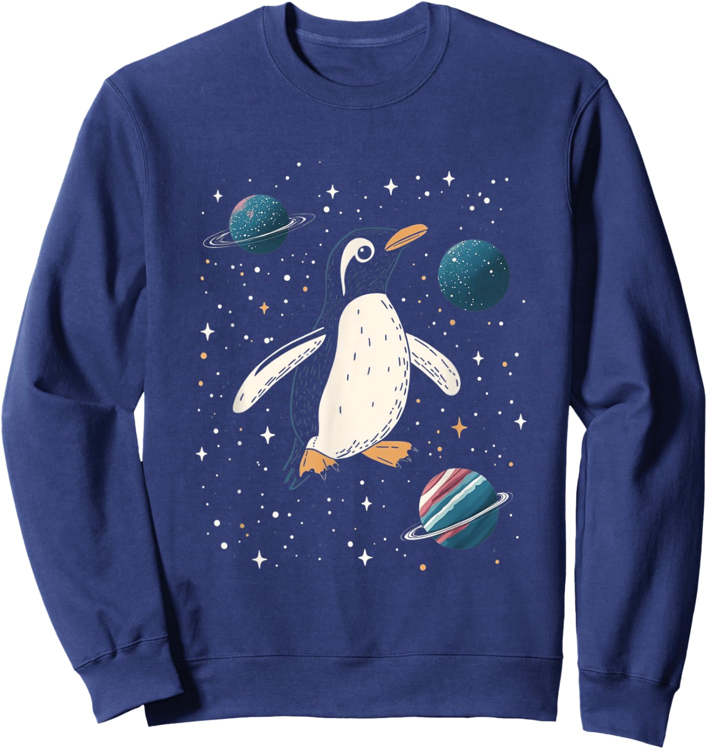 Penguin in Space Cartoon Art Sweatshirt - Sweatshirt | Navy