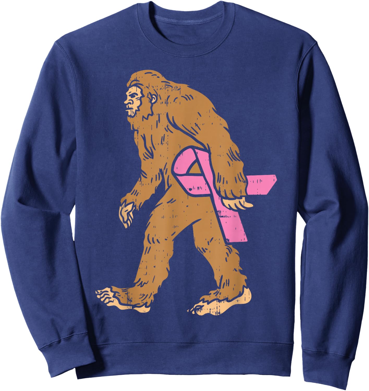 Bigfoot Sasquatch Funny Pink Ribbon Breast Cancer Awareness Sweatshirt - Sweatshirt | Navy