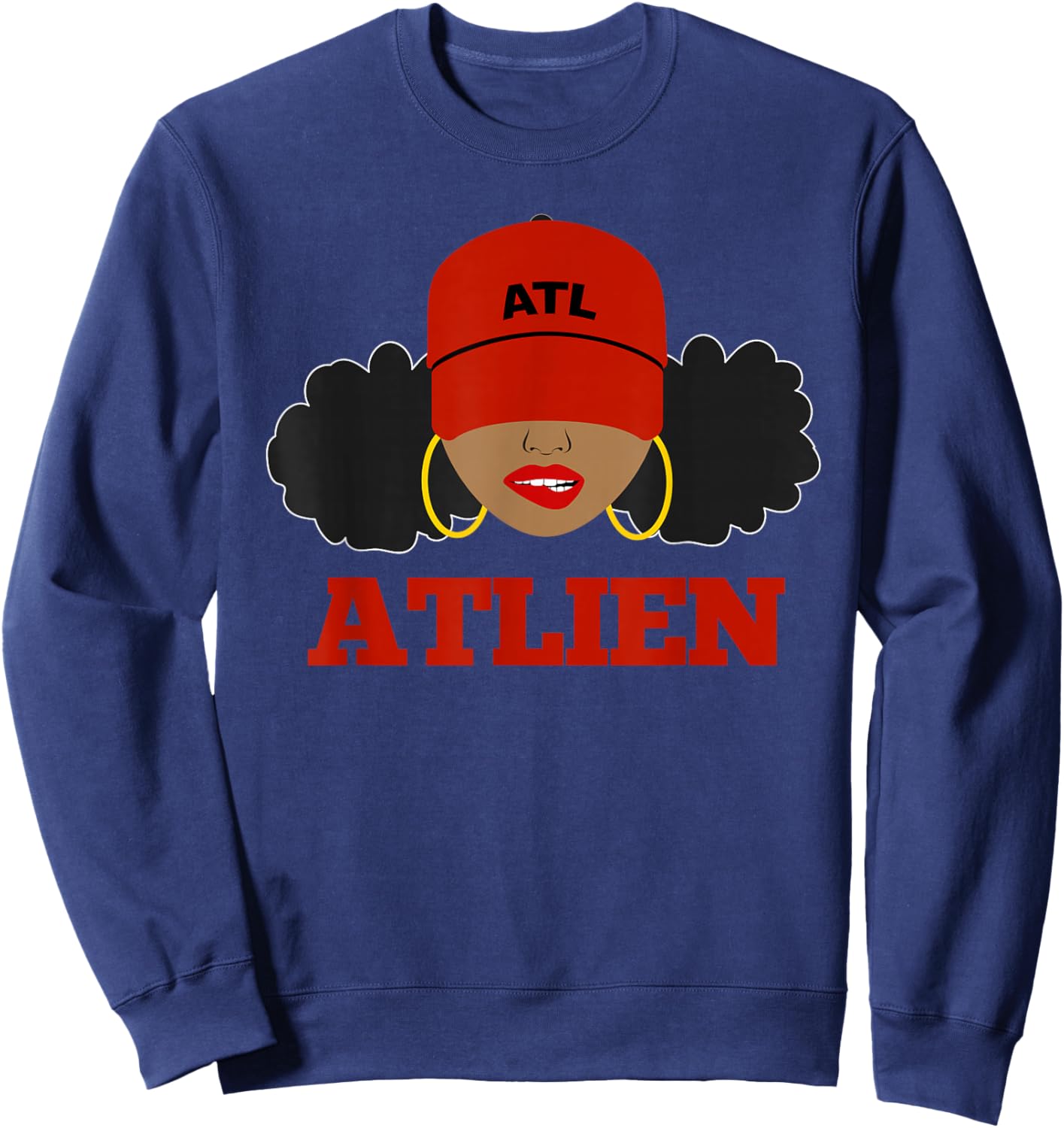 ATLien Black Woman Afro Puffs ATL Atlanta Sweatshirt - Sweatshirt | Navy