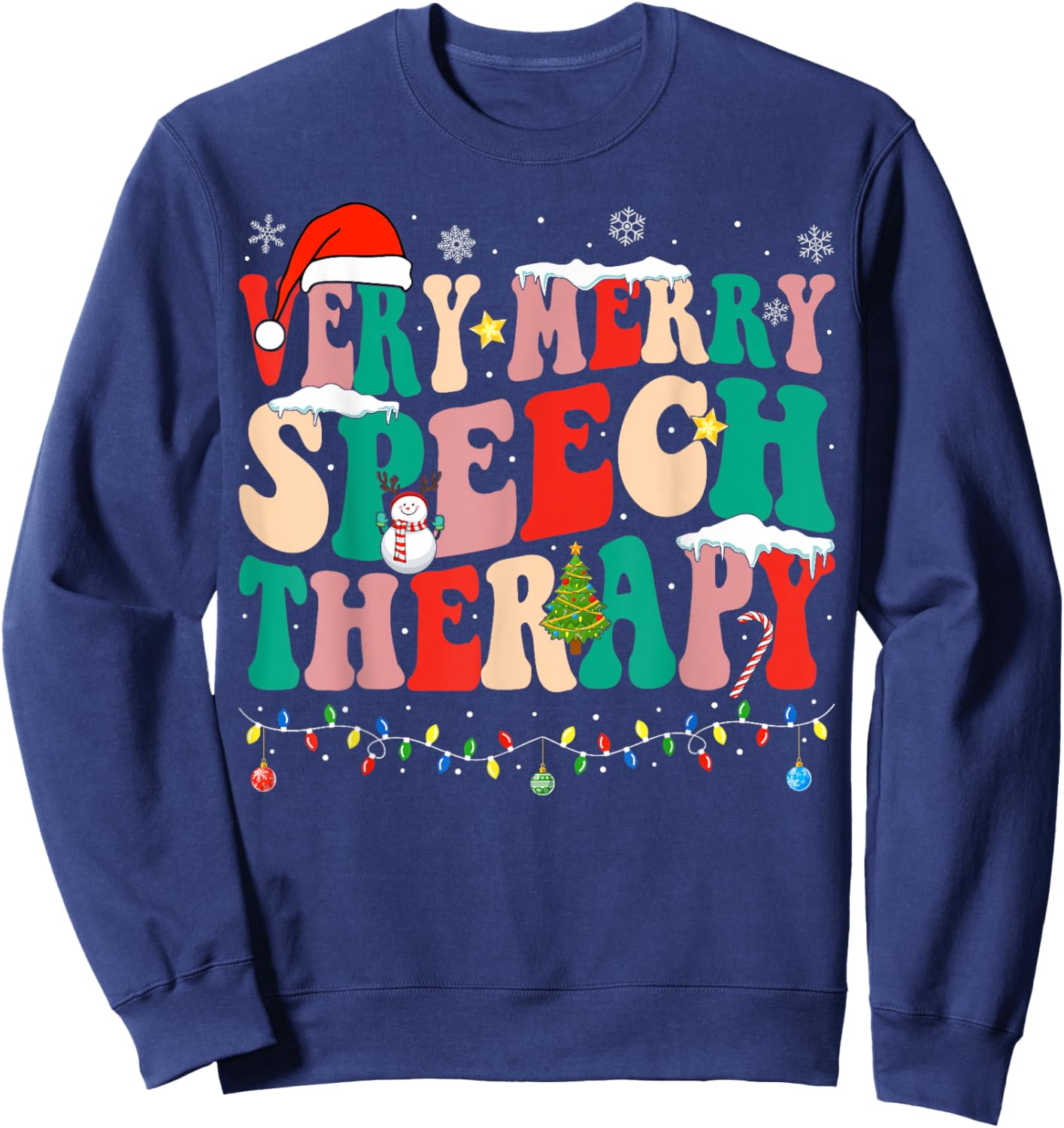 Very Merry Speech Therapy Christmas Speech Therapist SLP Sweatshirt - Sweatshirt | Navy