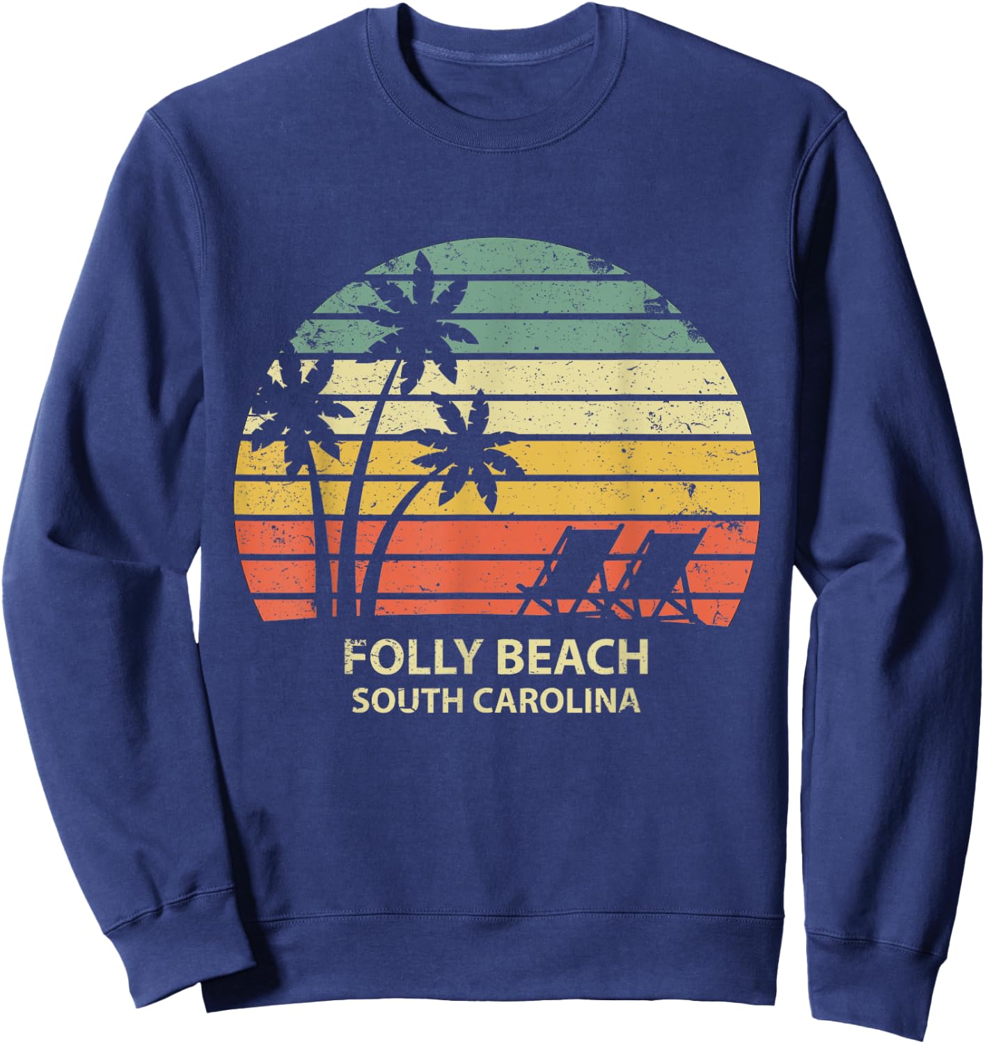 Vintage South Carolina Folly Beach T Shirt Cool Retro Men Women Girls Kids Sweatshirt - Sweatshirt | Navy