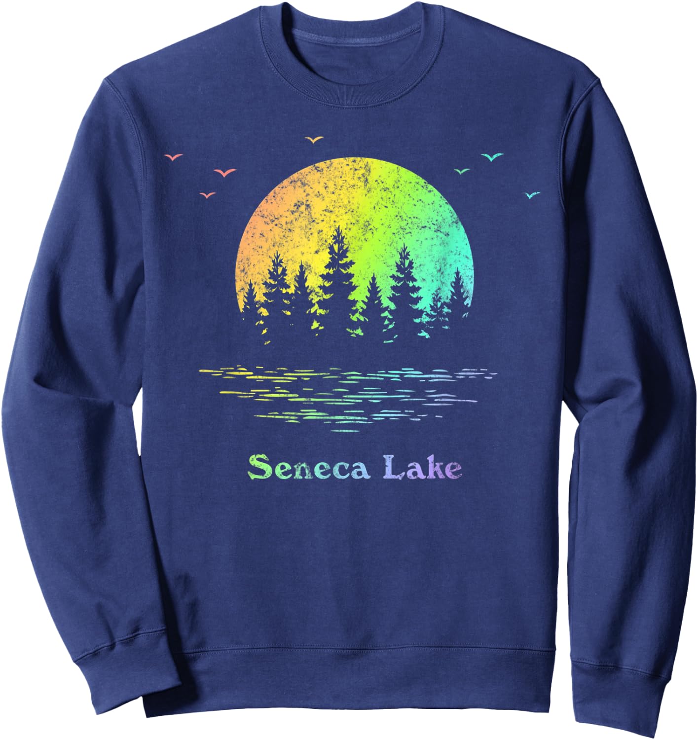 Seneca Lake Outdoor Adventure Family Vacation Rainbow Sweatshirt - Sweatshirt | Navy