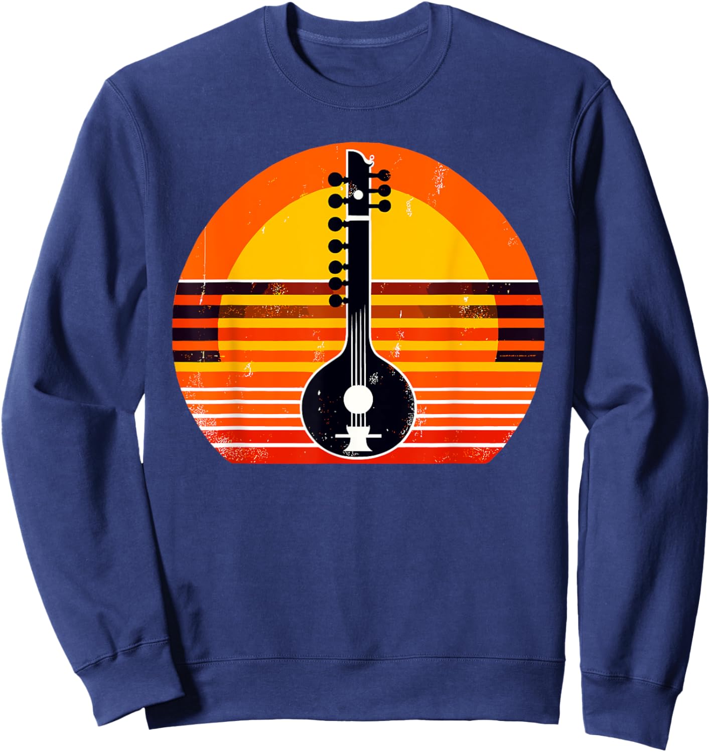 Retro Sunset Sitar Instrument Sitarist Sweatshirt - Sweatshirt | Navy