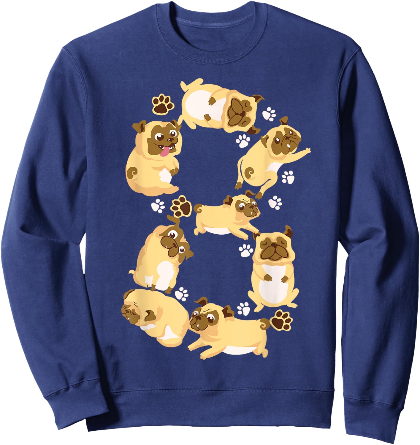 Cute Dog 8th Birthday Gift | Cool 8 Years Old Pug Boys Girls Sweatshirt - Sweatshirt | Navy