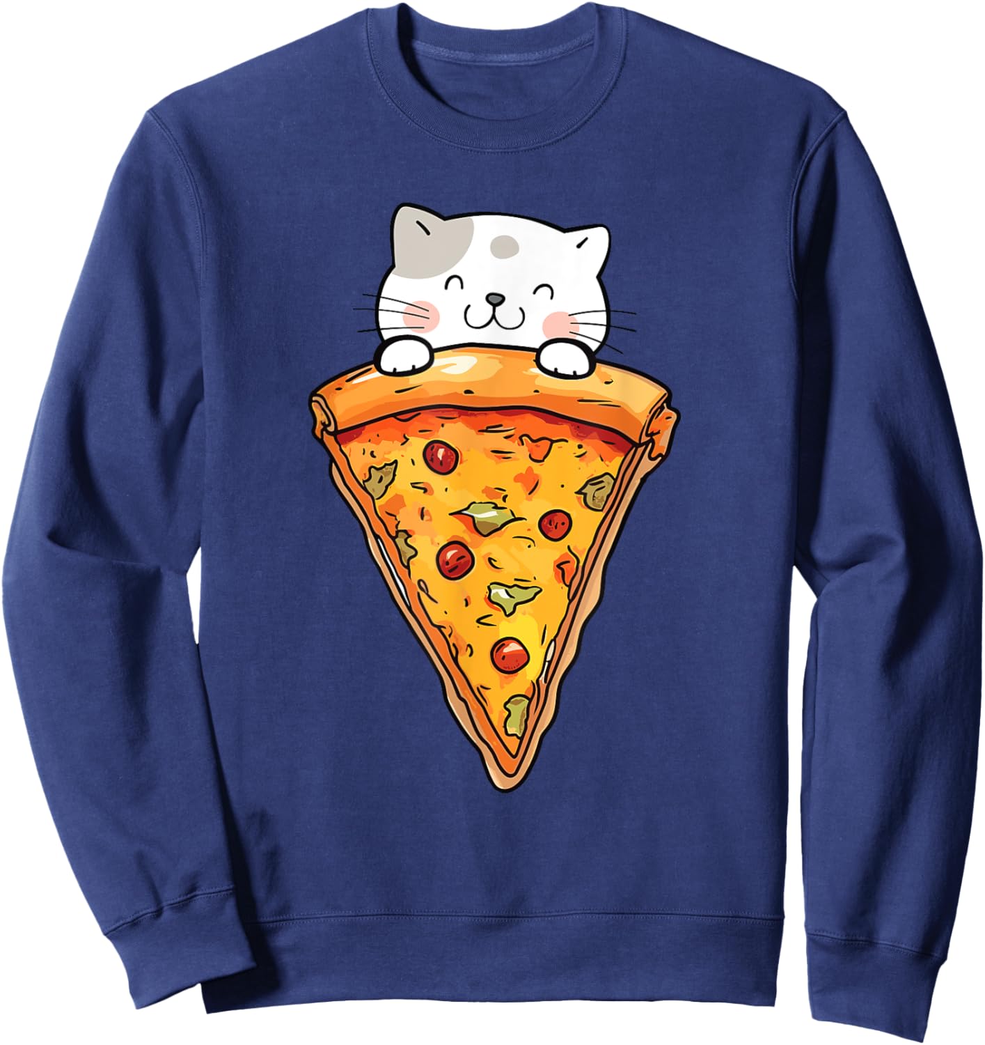 Cute Cat With Pizza Slice - Food Lover Pizza Baker Sweatshirt - Sweatshirt | Navy