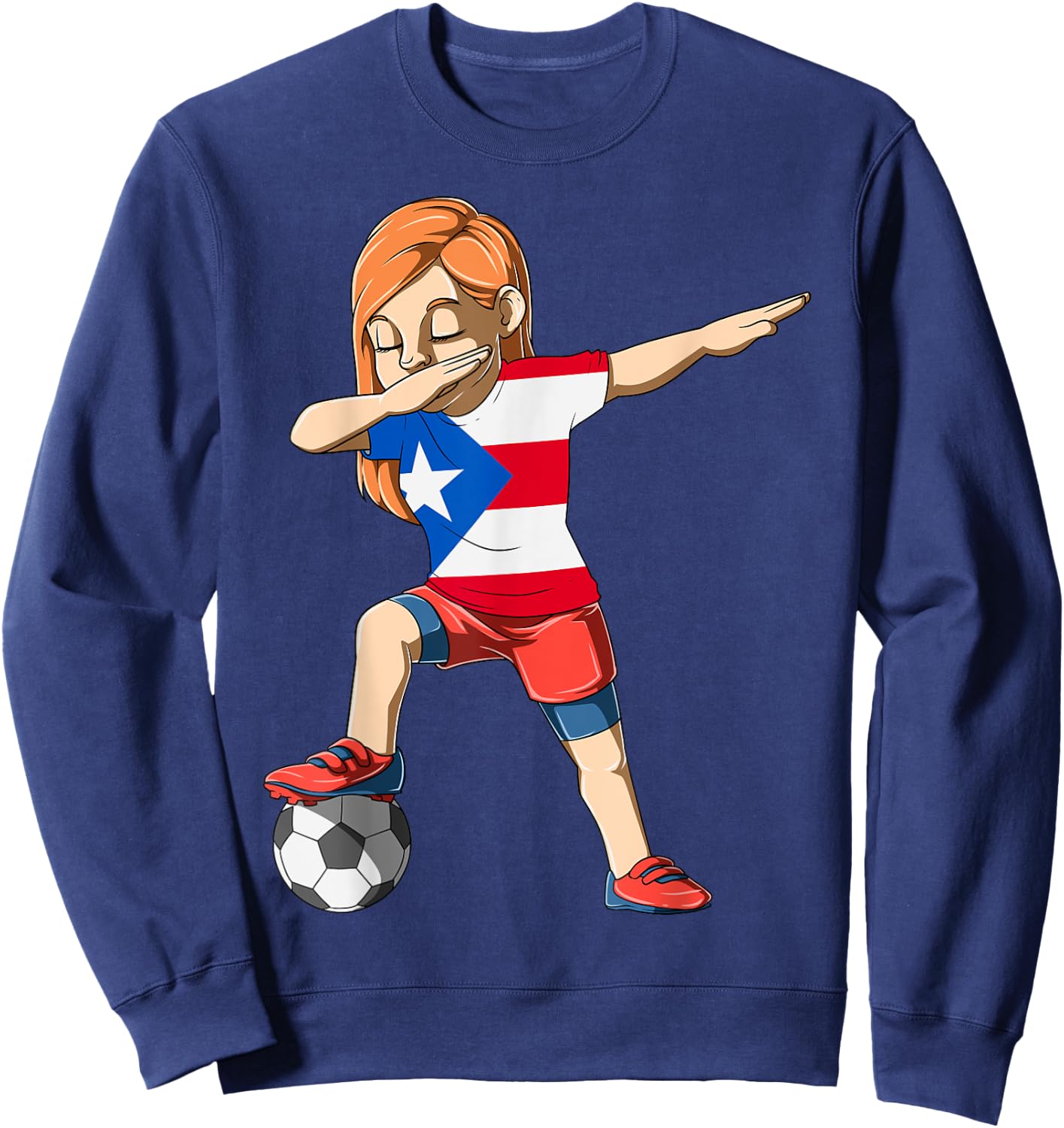 Dabbing Soccer Girl Puerto Rico Jersey Puerto Rican Sweatshirt - Sweatshirt | Navy