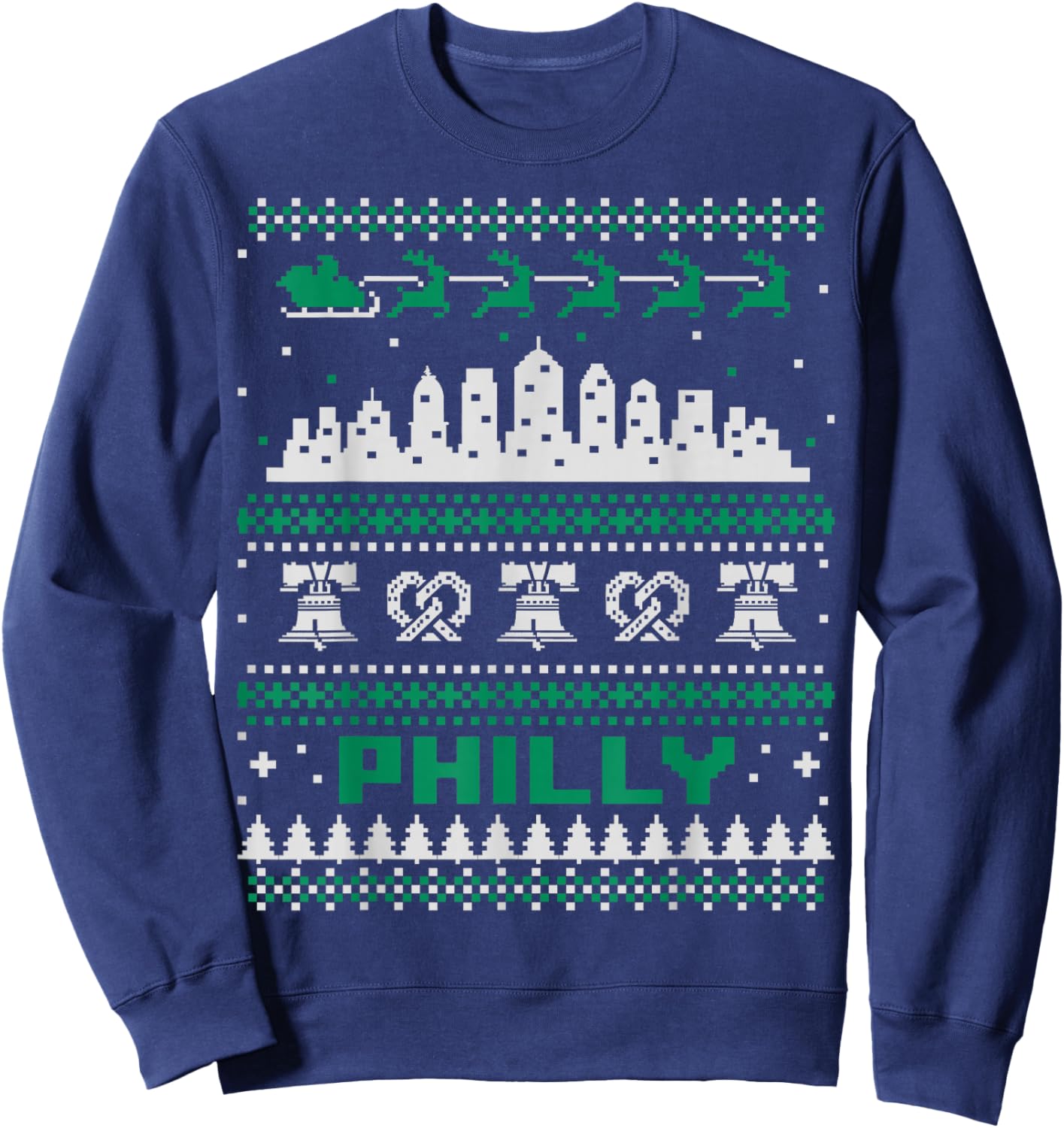Philadelphia PA Ugly Christmas Sweater Philly City Skyline Sweatshirt - Sweatshirt | Navy