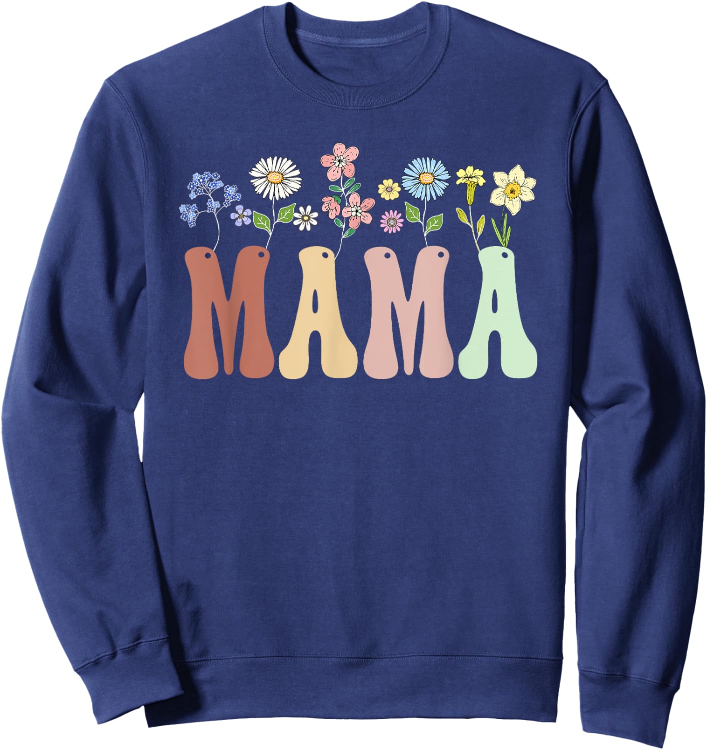 Mama Gifts Women Wildflower Floral Design Mama Sweatshirt - Sweatshirt | Navy