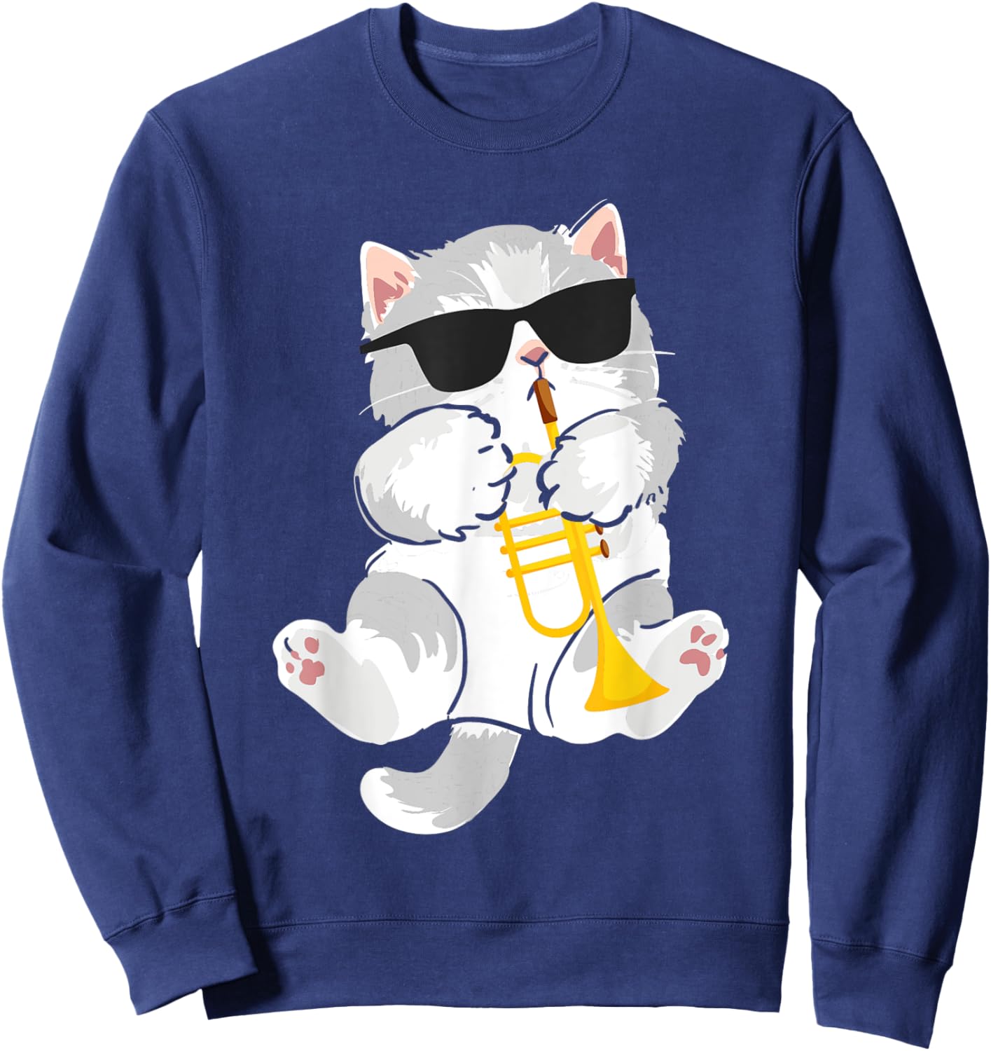 Trumpeter Cat - Trumpet Player Marching Band Sweatshirt - Sweatshirt | Navy