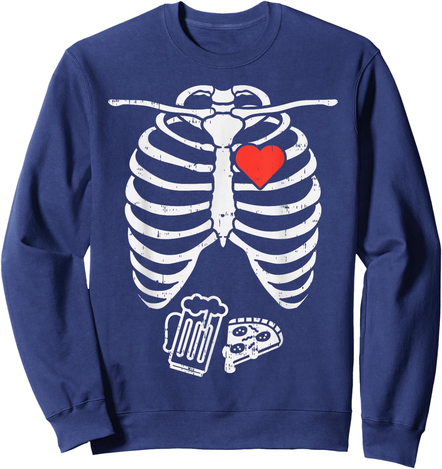 Skeleton X-Ray Pizza Beer Funny Halloween Pregnancy Men Dad Sweatshirt - Sweatshirt | Navy
