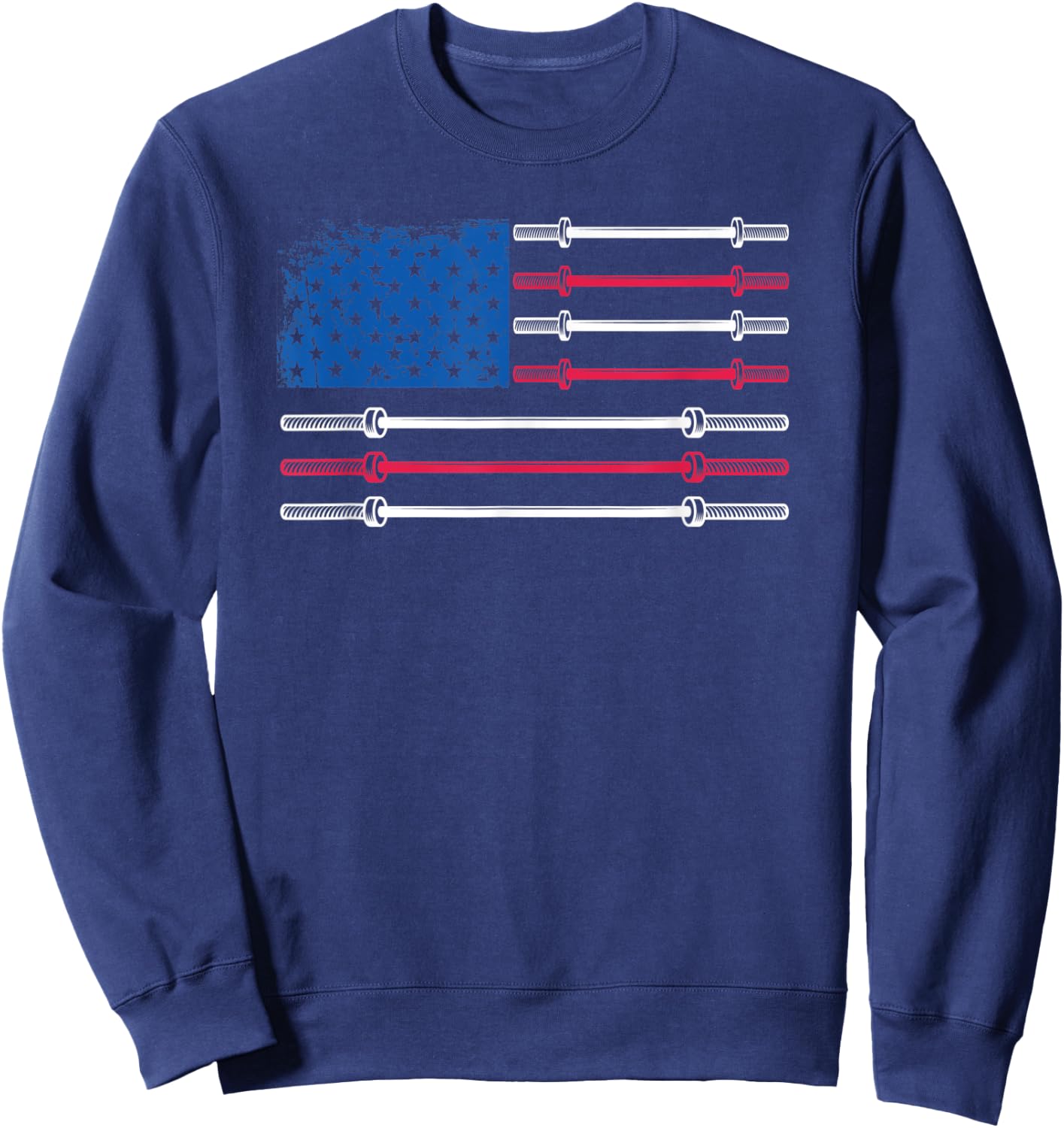 US Flag Weightlifting Barbell Patriotic Love Fitness Gym Sweatshirt - Sweatshirt | Navy