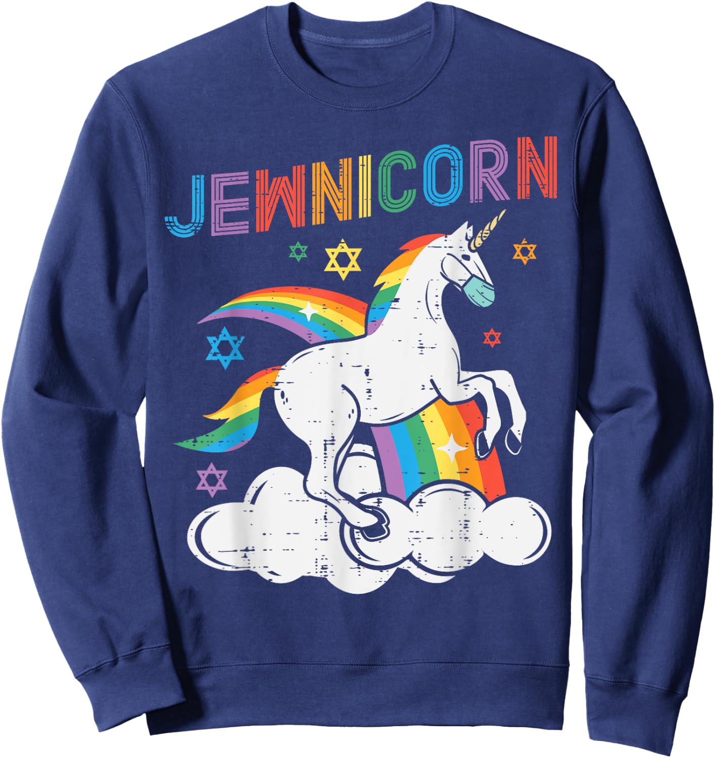 Jewnicorn Jew Unicorn Mask Chanukah Hanukkah Quarantine Gift Sweatshirt - Sweatshirt | Navy