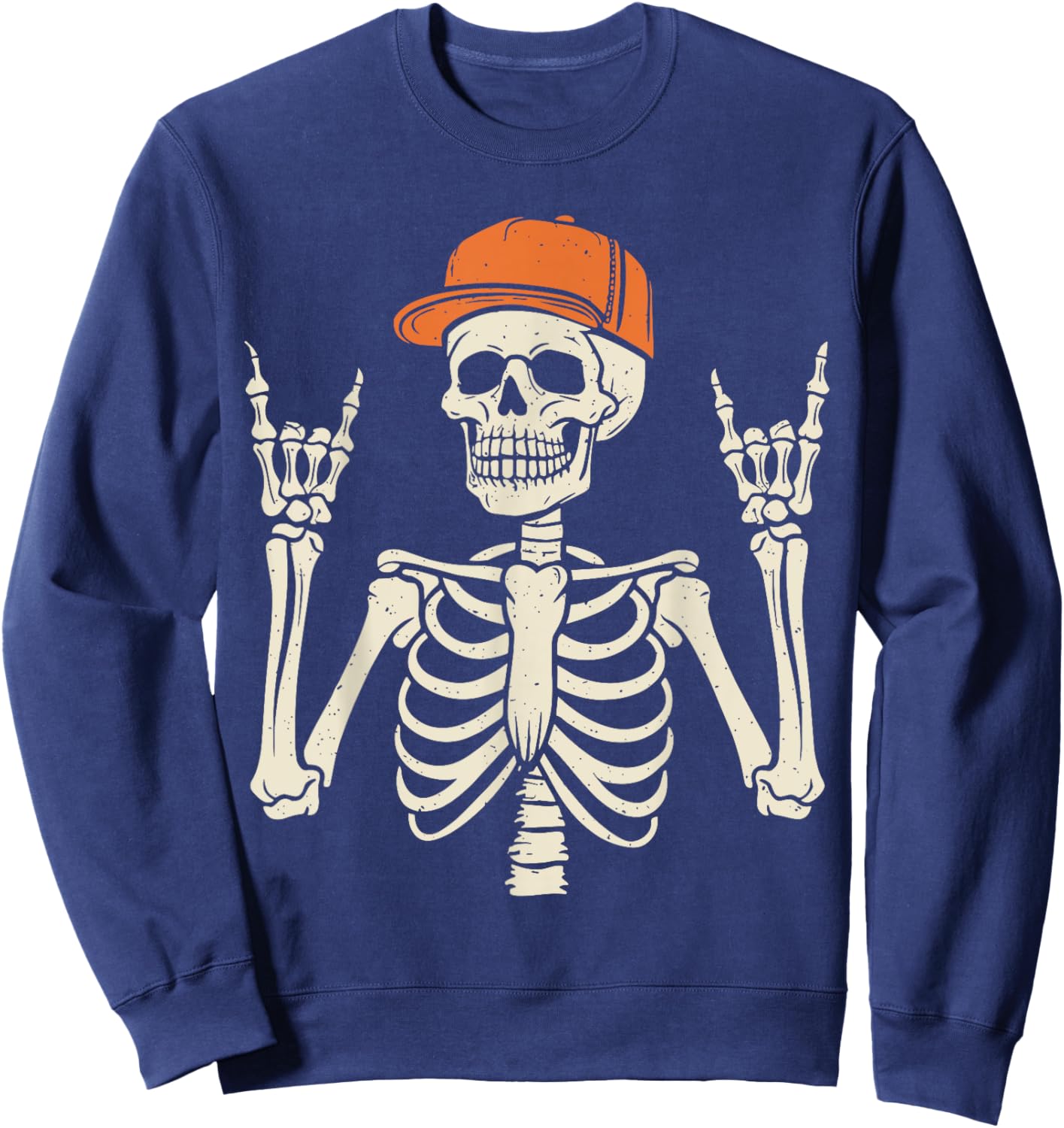 Rocker Skeleton Rock On Hand Halloween Skeleton Men Boys Kid Sweatshirt - Sweatshirt | Navy