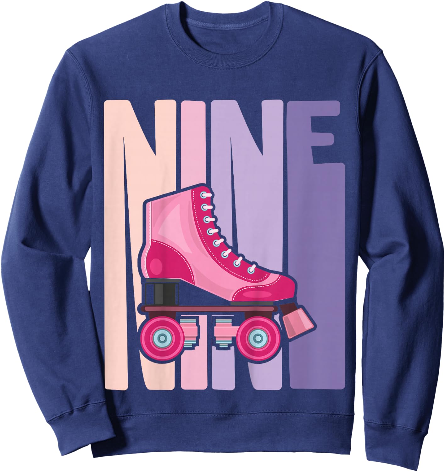 9 Year Old Cute Roller Skating Birthday Girl 9th B-day Sweatshirt - Sweatshirt | Navy