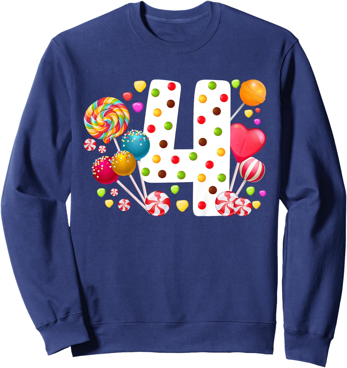Kids 4th Candy Birthday Party Four Year Old Girl Candy Sweatshirt - Sweatshirt | Navy