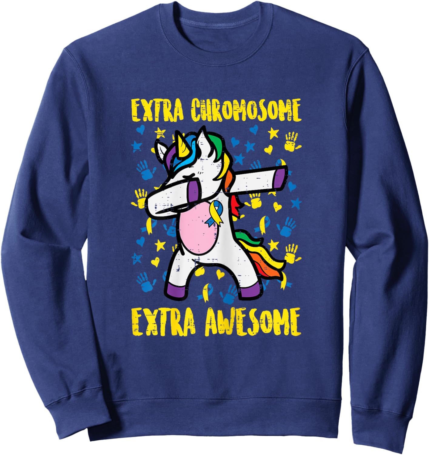 Down Syndrome Unicorn Extra Chromosome Awareness Girls Kids Sweatshirt - Sweatshirt | Navy