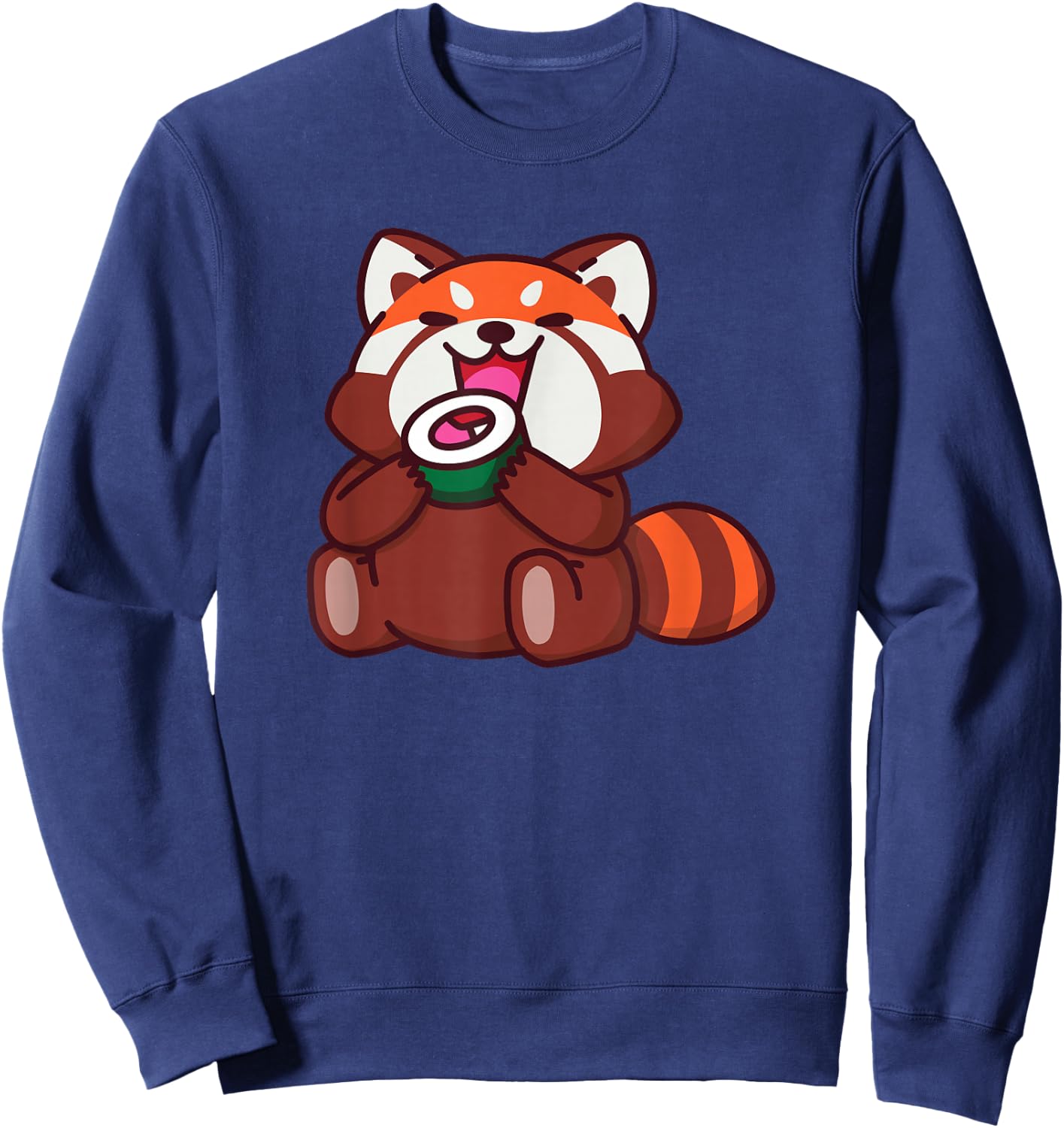 Red Panda Eating Sushi Animals Cartoon Food Sweatshirt - Sweatshirt | Navy