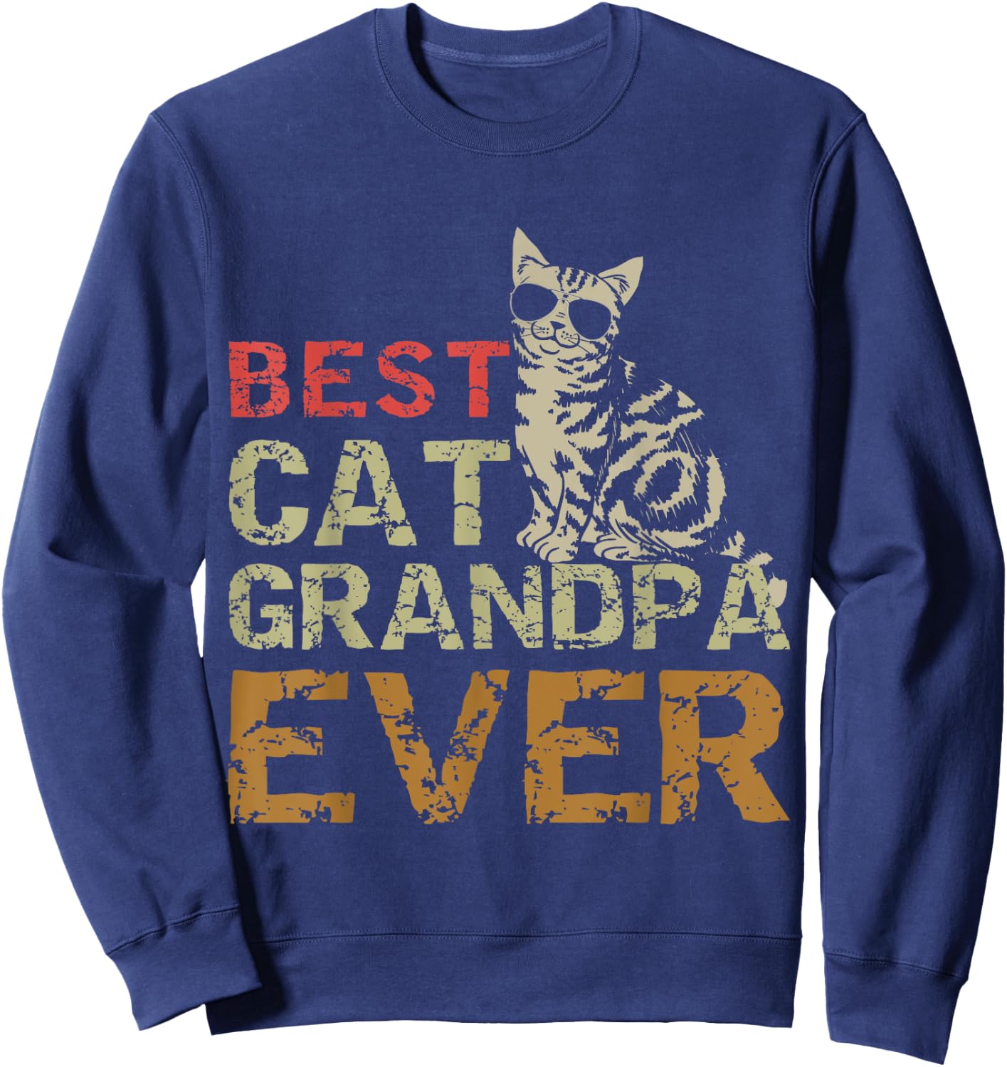 Best Cat Grandpa Ever Funny Cat Kitty Lover Retro Style Gift Women Girls Kids Sweatshirt - Sweatshirt | Navy